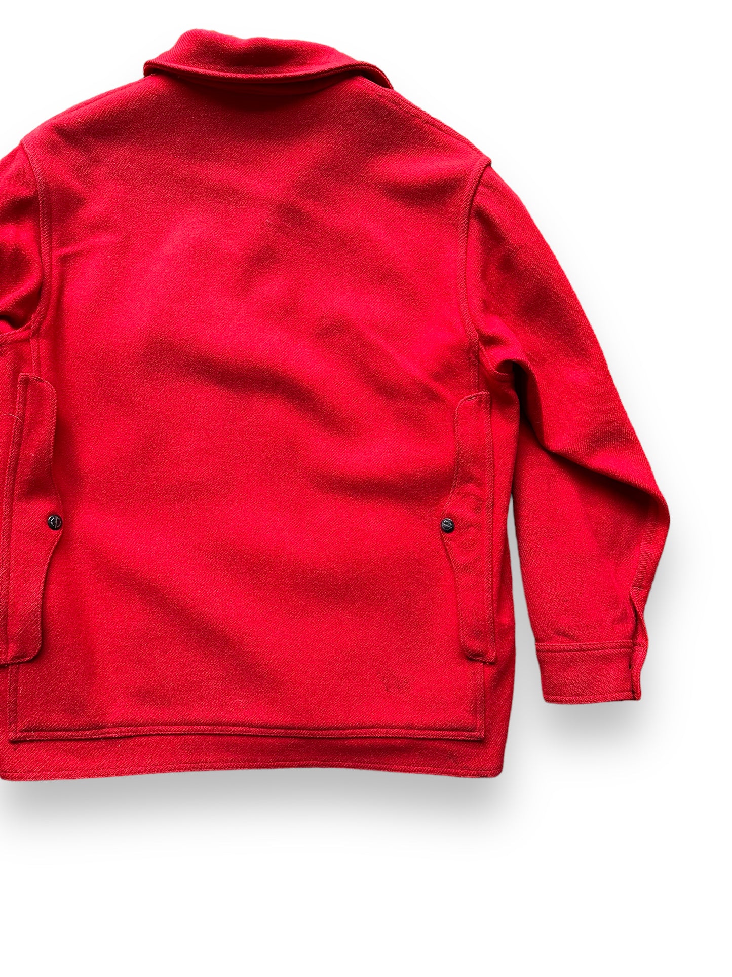 back right of Vintage Union Made Era Filson Scarlet Cruiser Size 44 | Barn Owl Vintage Goods | Vintage Filson Workwear Seattle