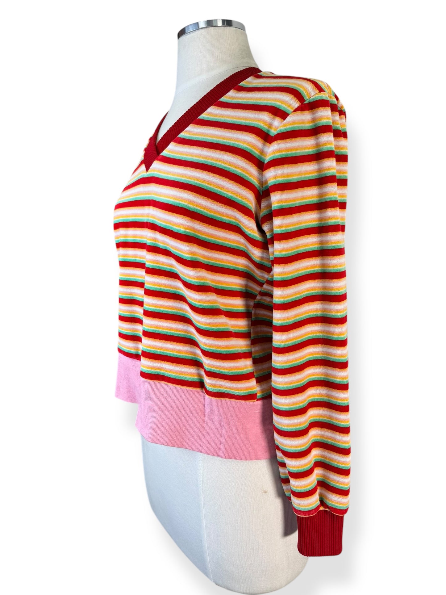 Side view of 1970s Striped Velour Top M