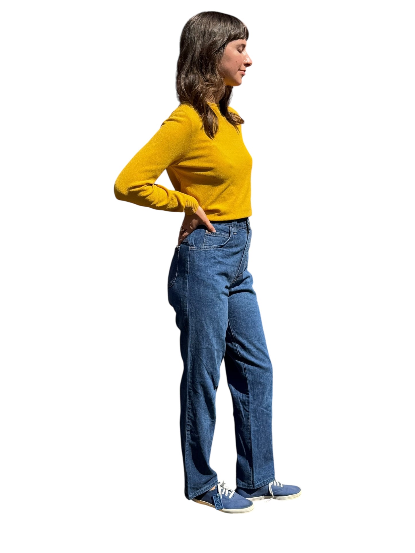 Side On Body View of Vintage Ladies Dungarees W28