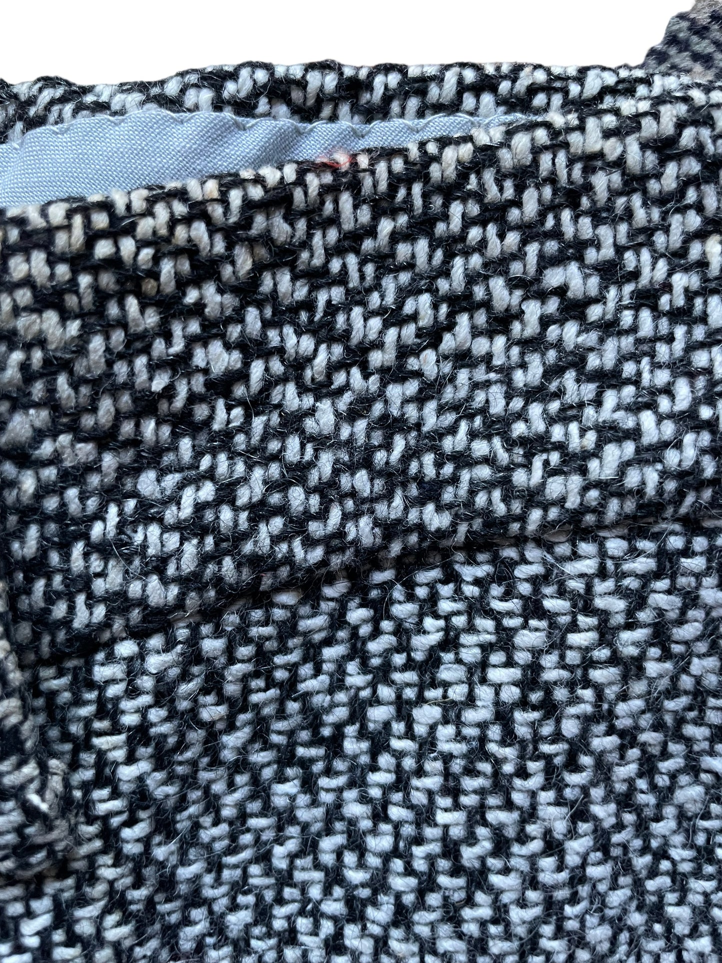Small discoloration at left side waist of Vintage 1970s Deadstock Wool Blend Tweed Trousers W30 | Barn Owl Vintage Seattle | Vintage Trousers