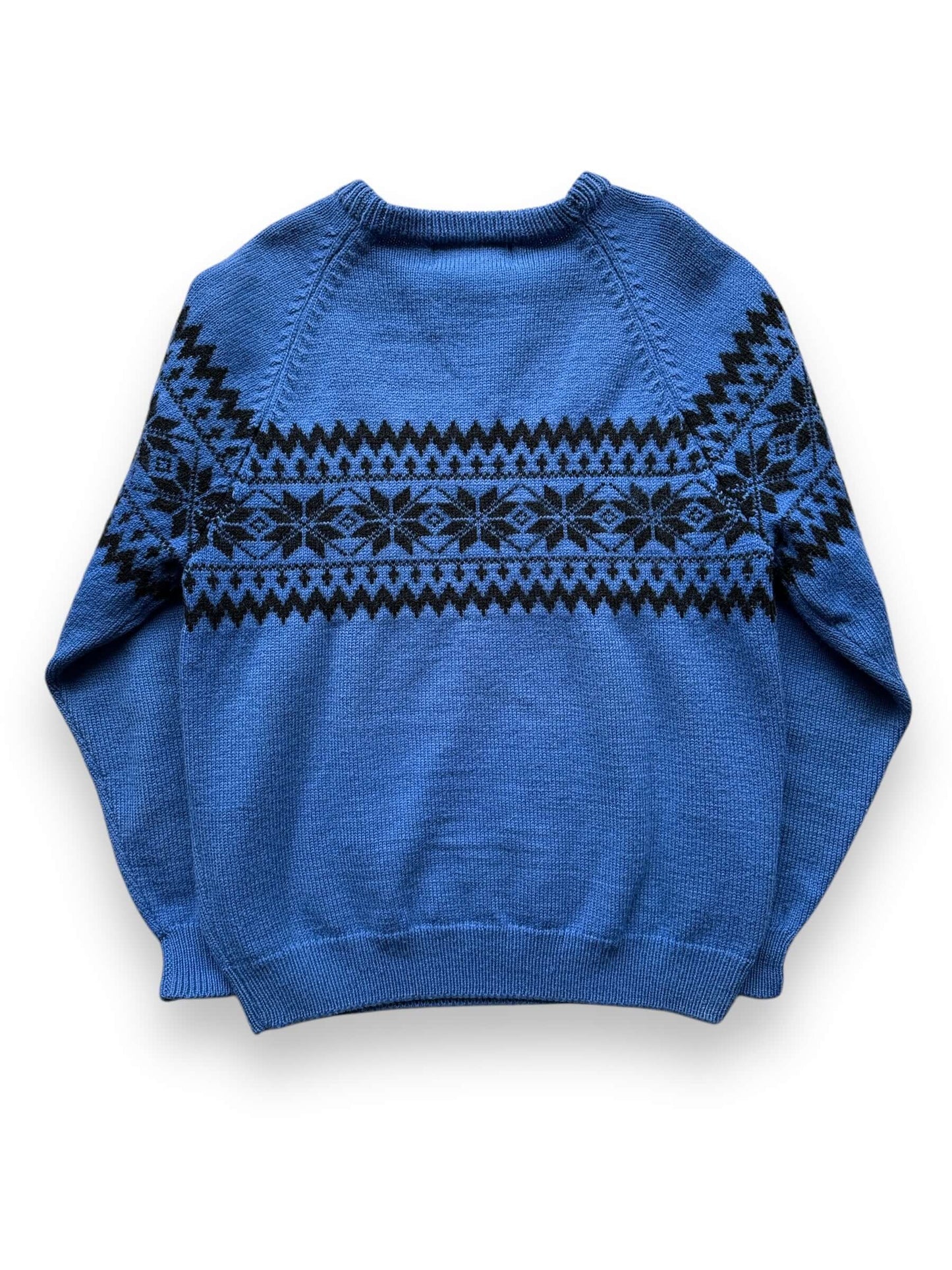 back of Vintage Moriarty Blue Festive Wool Knit Sweater SZ M