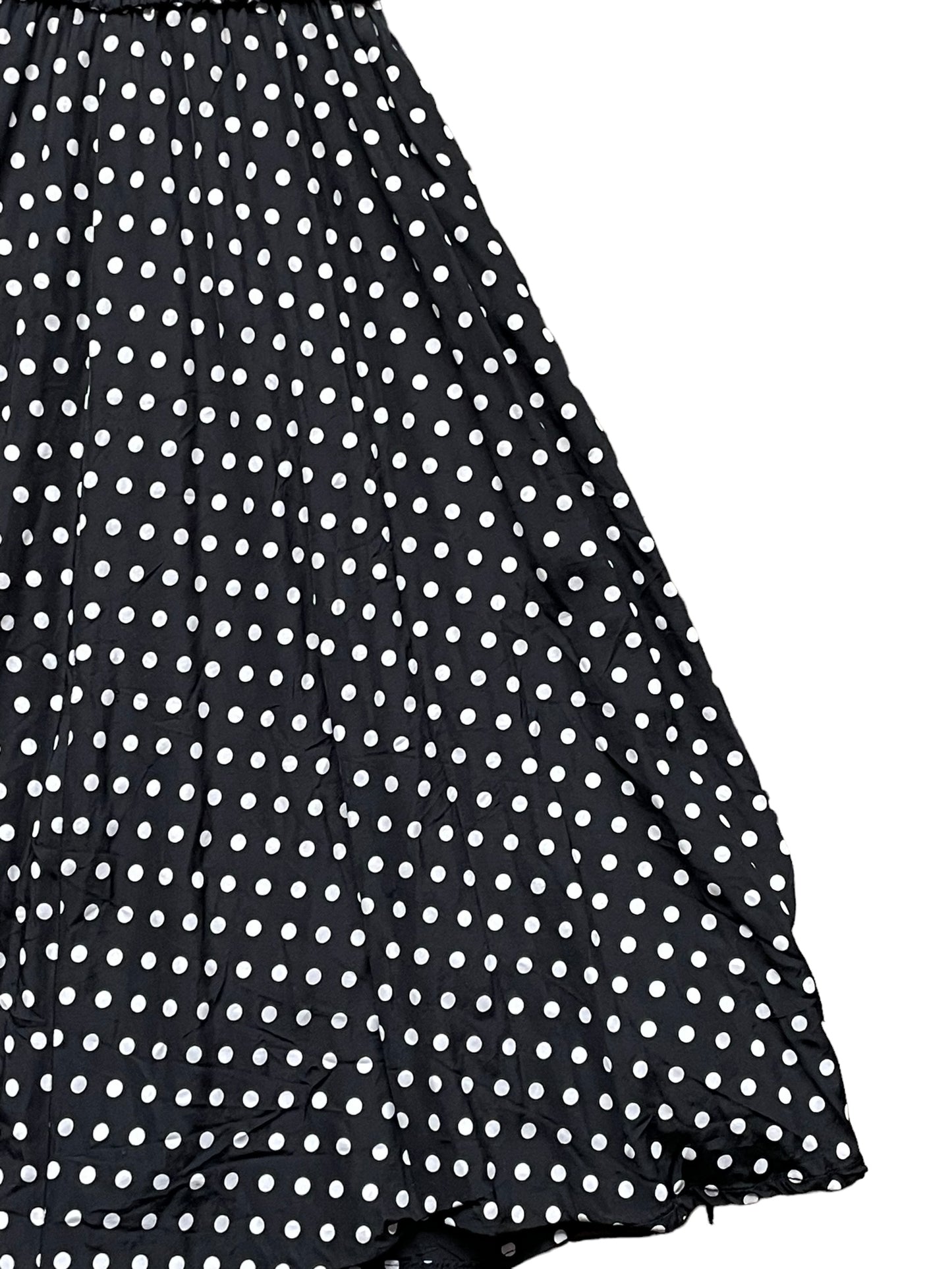 Back right side skirt view of Vintage 80s Does 40s Polka Dot Dress SZ M-L | Barn Owl Vintage Dresses| Seattle Vintage Ladies Clothing