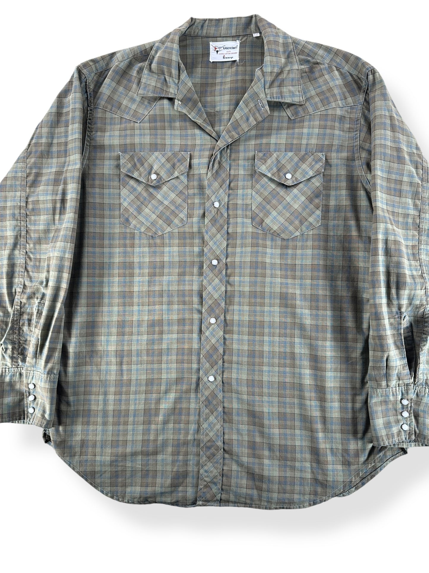 Front Close Up of Vintage Penney's Ranchcraft Pearl Snap SZ XL