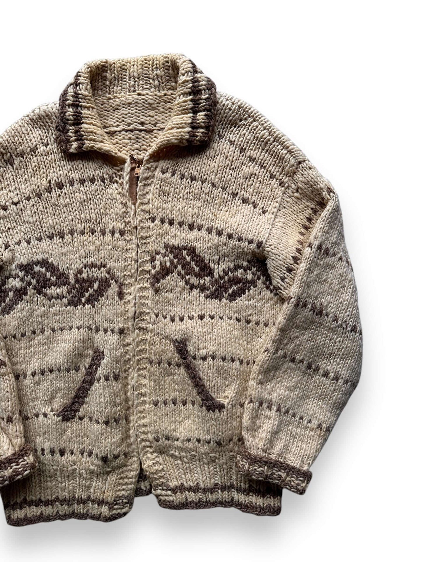 front left of Vintage Ladies 60's Era Cowichan Style Sweater SZ S