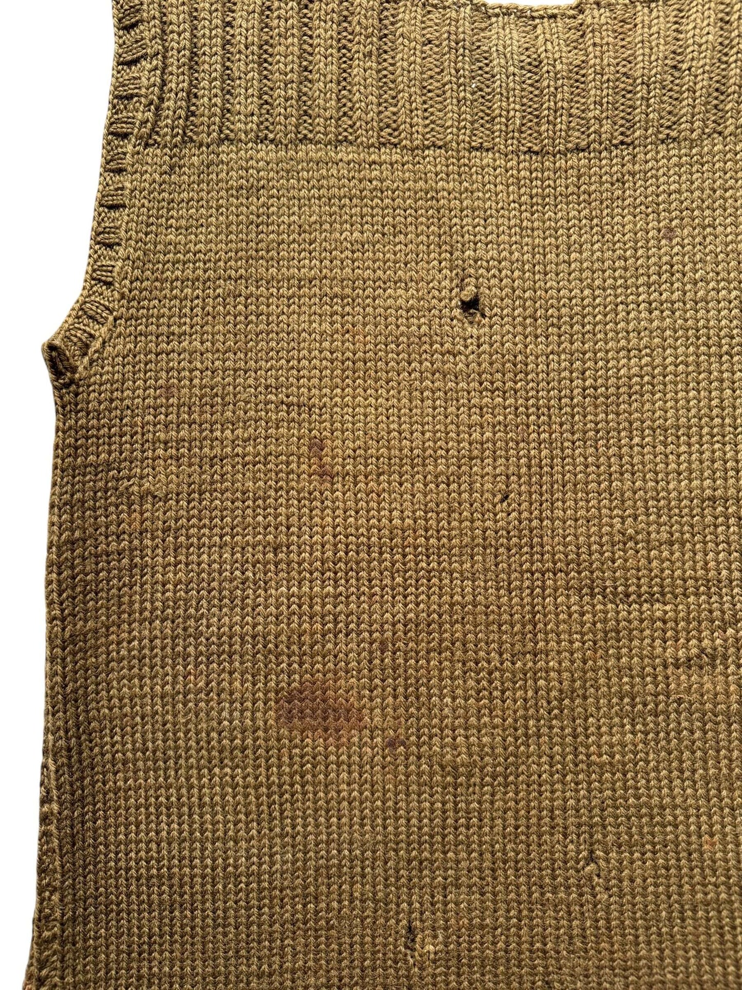 Stains and Holes on Vintage Thrashed WWII American Red Cross Wool Vest SZ M