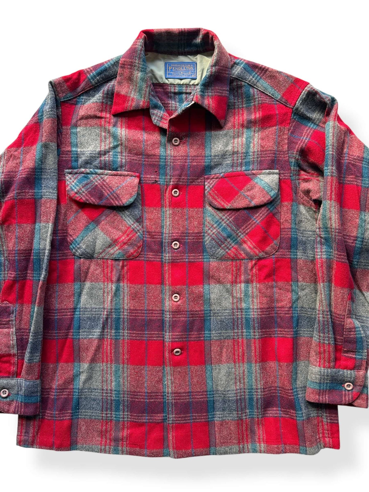Front Close Up of Vintage Pendleton Red and Blue Board Shirt SZ M