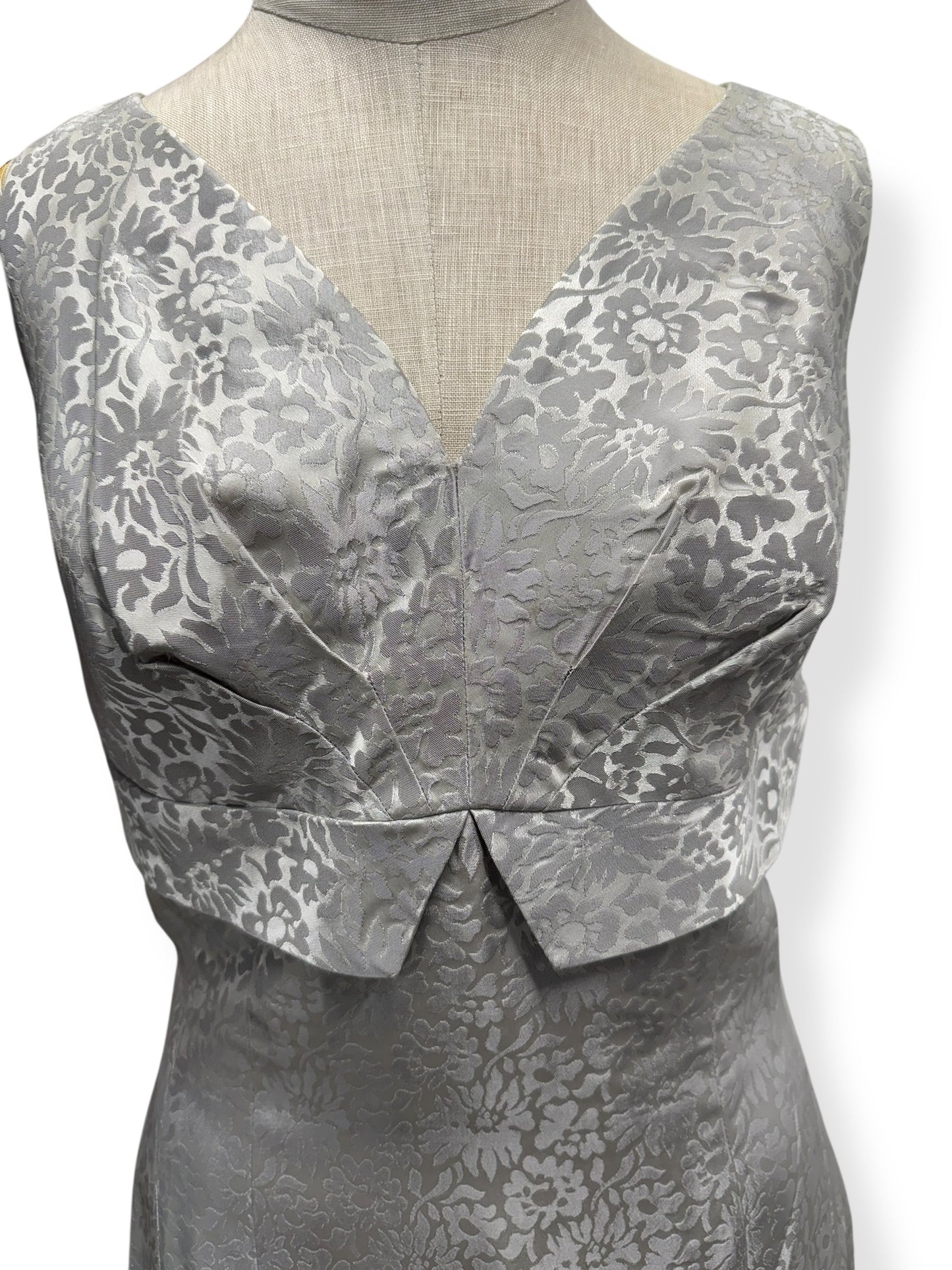 Chest view of 1950s Lilli Diamond Silver Cocktail Dress and Coat L