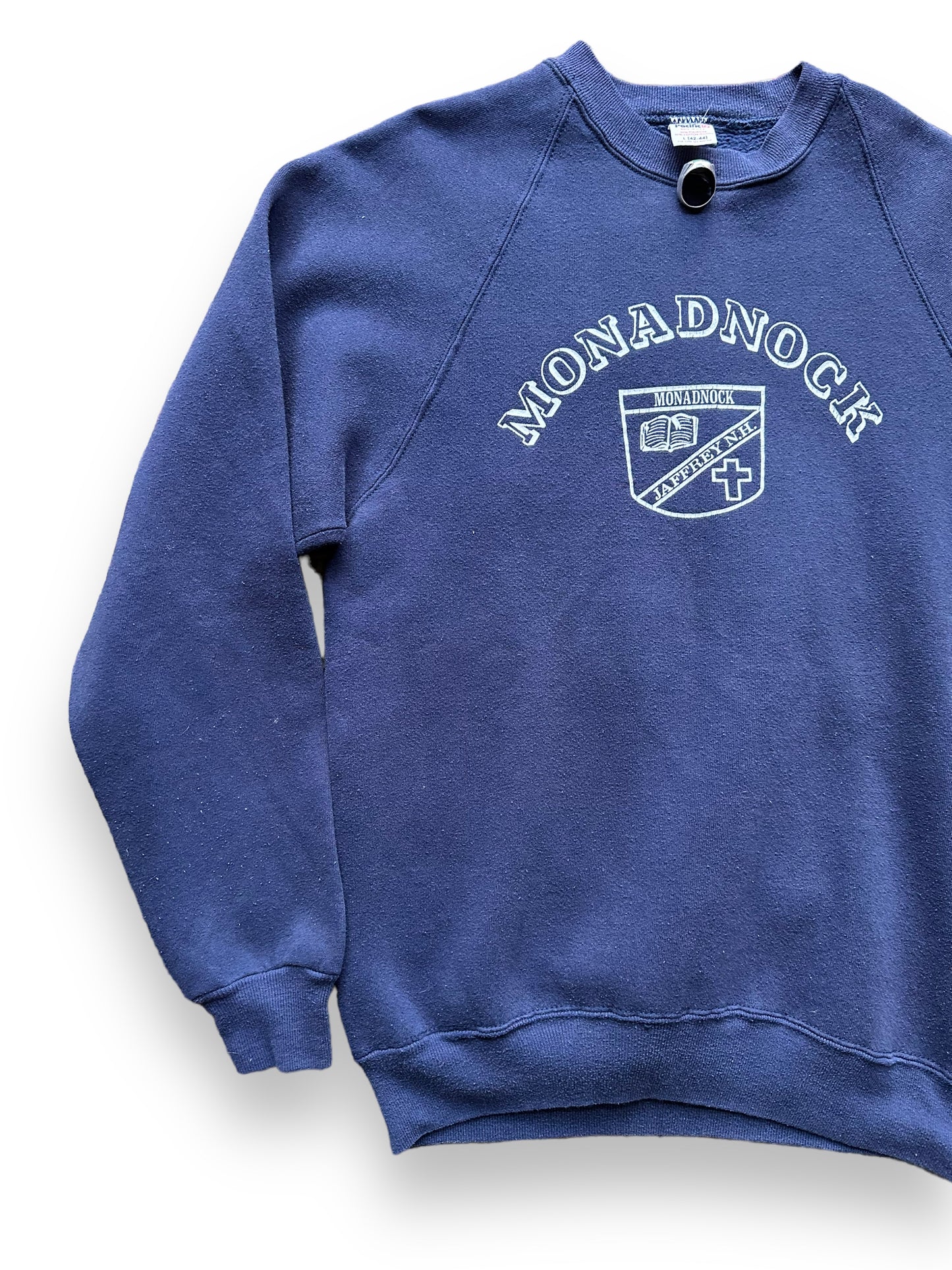 Front Right View of Vintage Monadnock Collegiate Pacific Sweatshirt SZ L | Vintage Jaffrey NH Crewneck Sweatshirts Seattle | Barn Owl Vintage Seattle