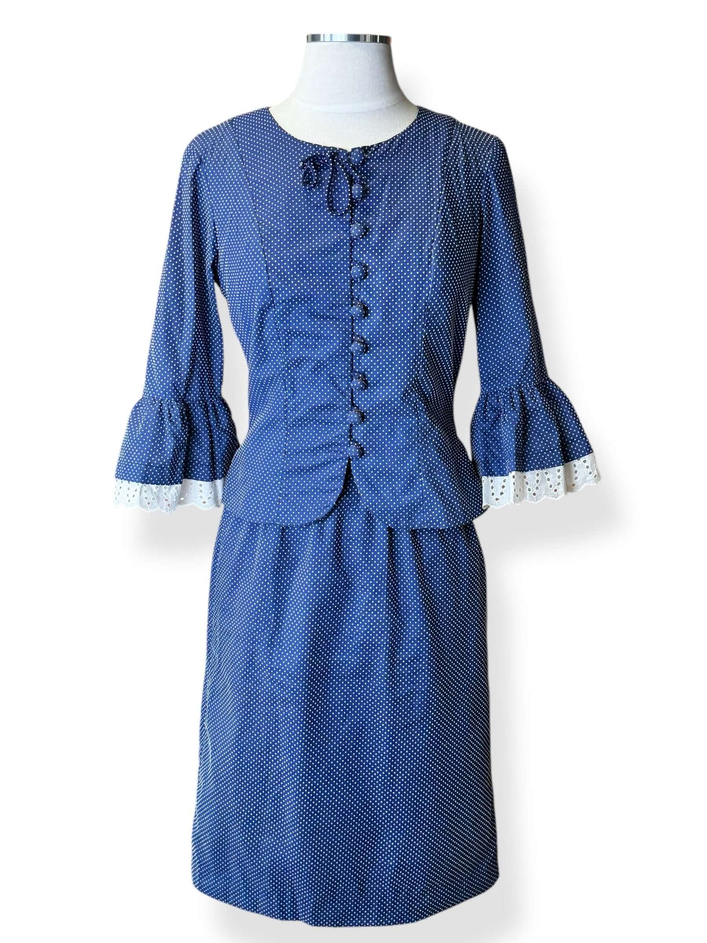 Front view of 1950s Navy Blue Swiss Dot Set S
