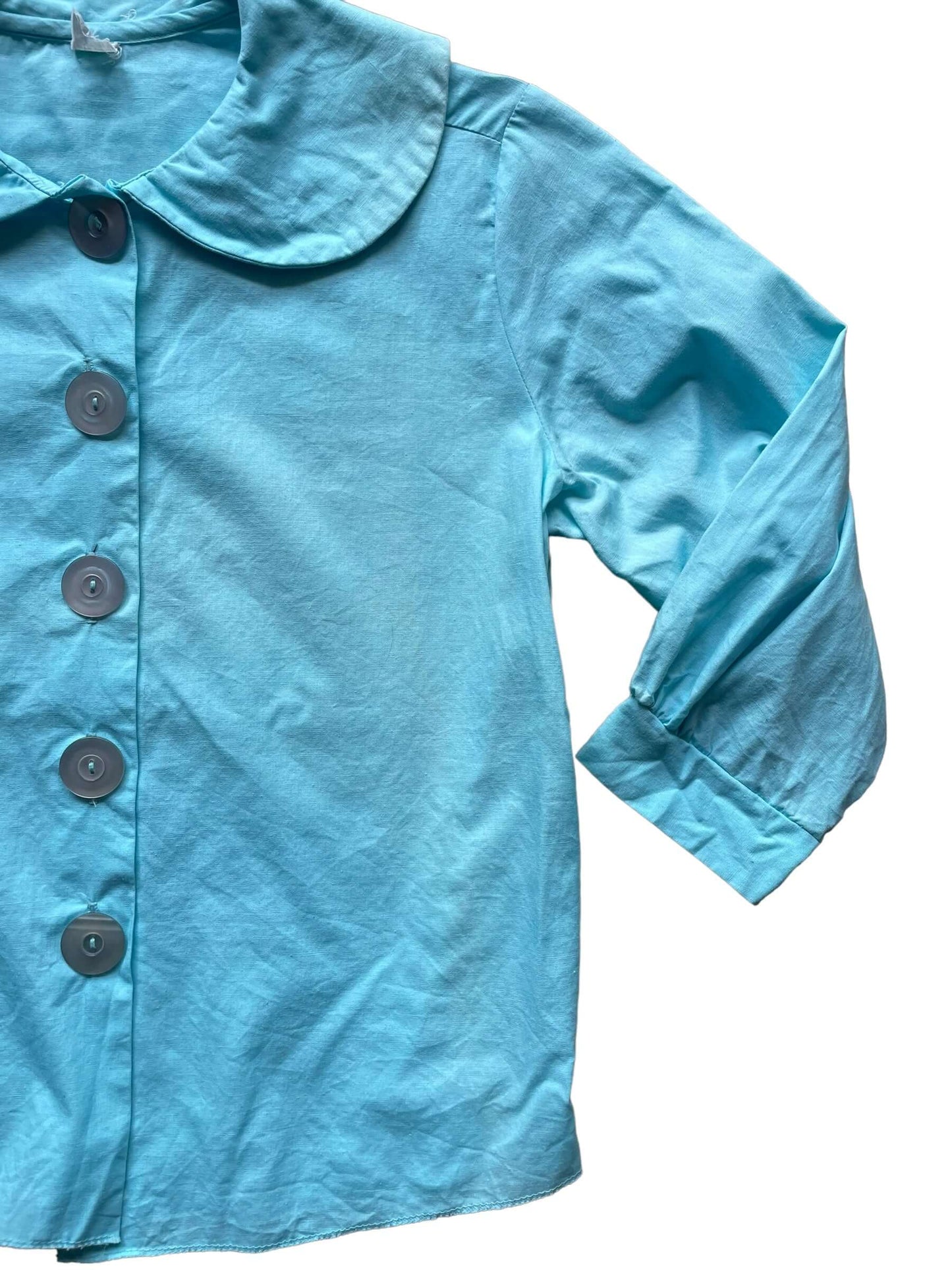 1960s Aqua Blue Peter Pan Collar Button Up M-L