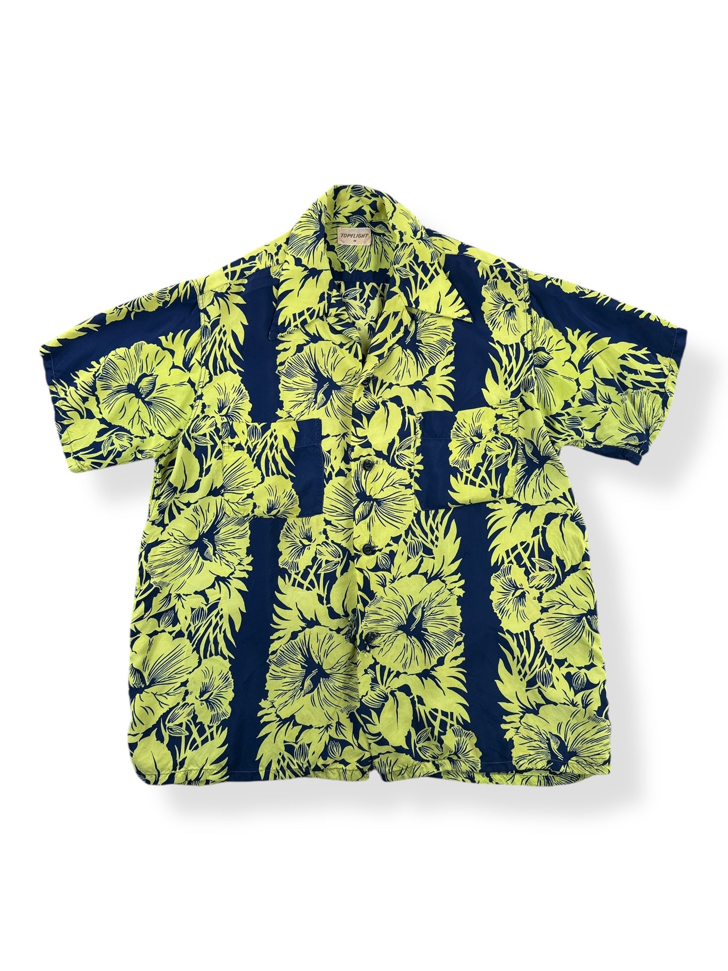 Front of Vintage Penney's Topflight Border Print Aloha Shirt SZ M