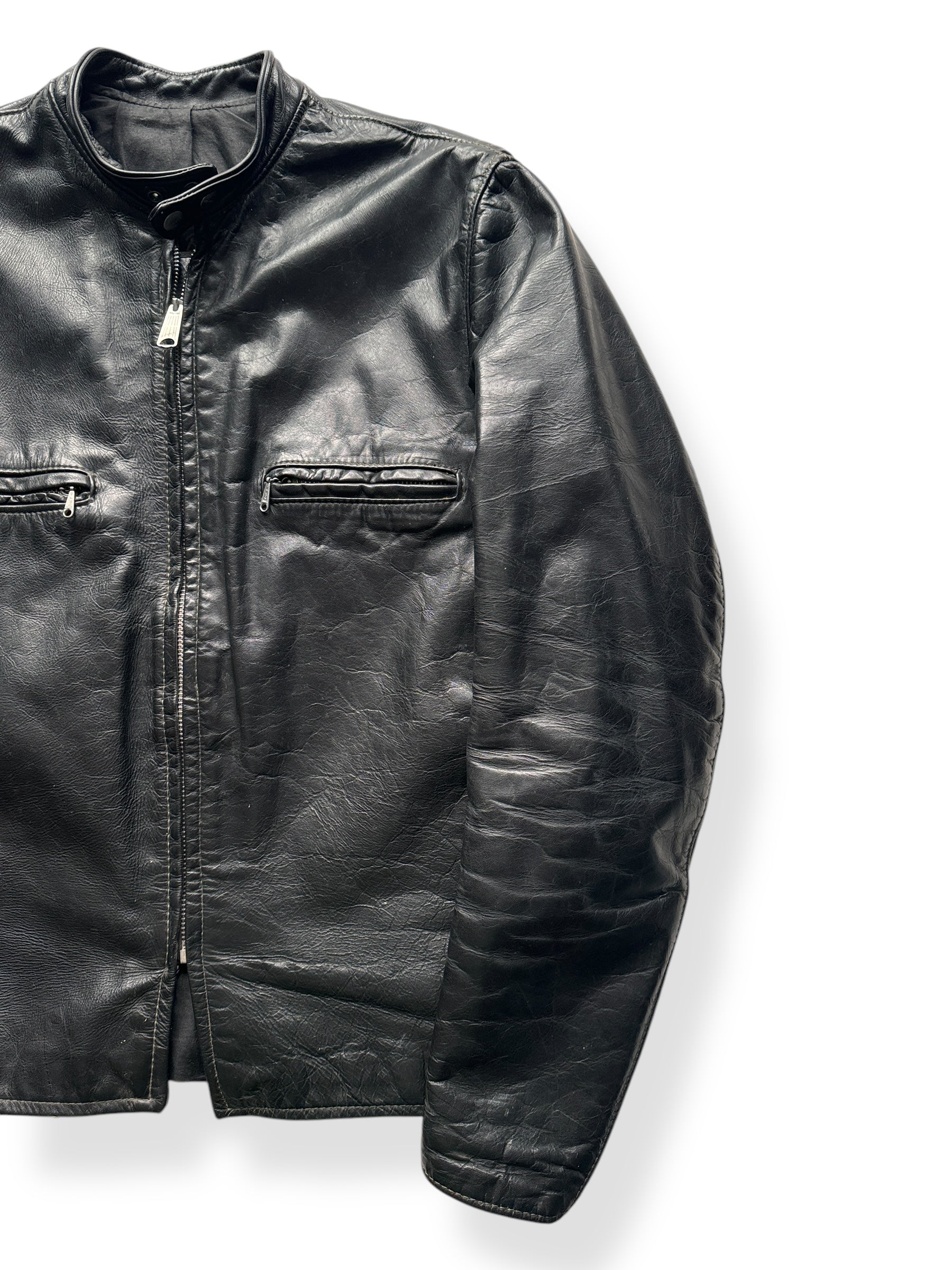 Front Left of Vintage Brooks Leather Moto Leather Jacket SZ 42