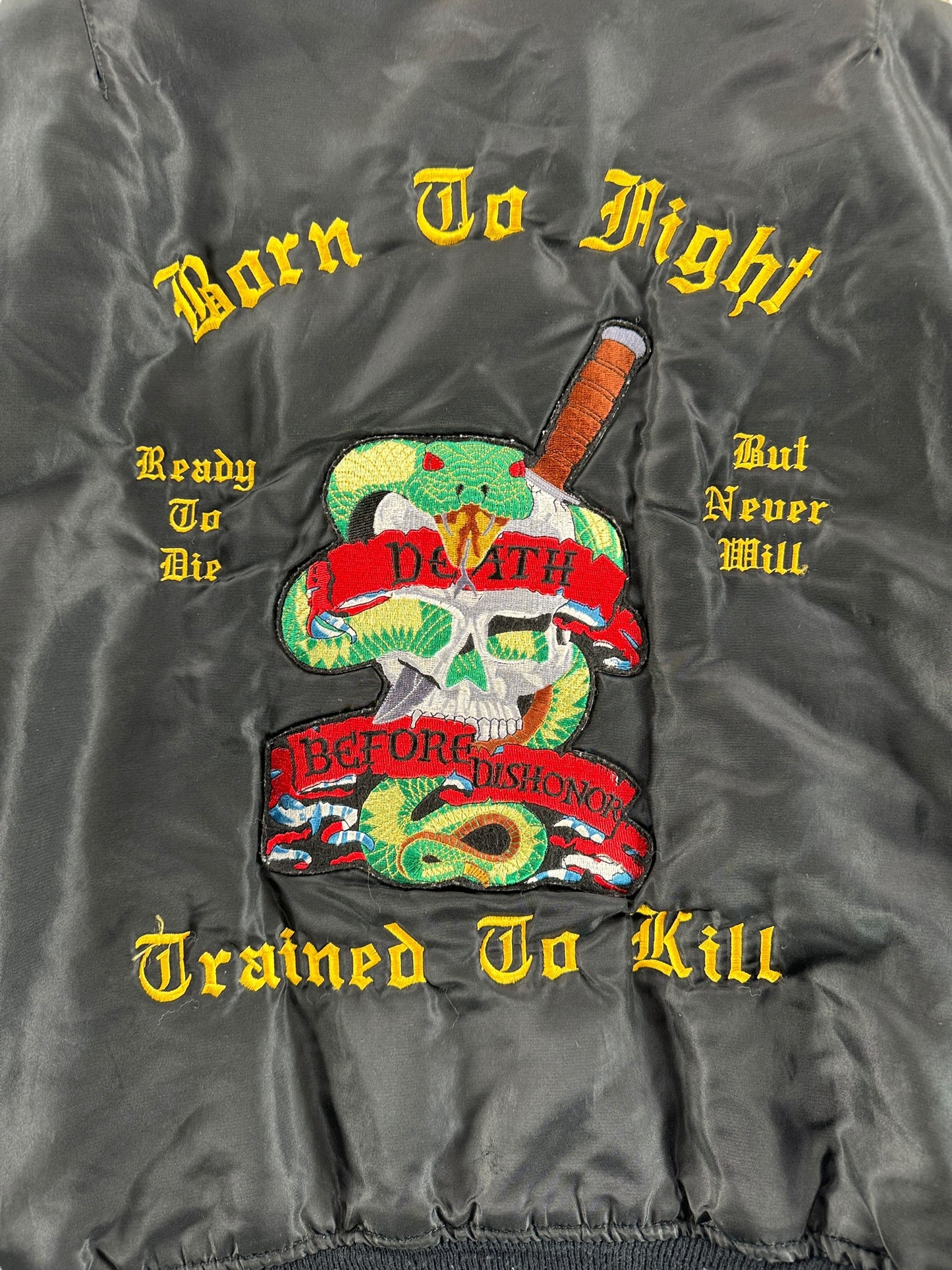Back Patch on Vintage Born to Fight Trained to Kill MA-1 Jacket SZ XXL