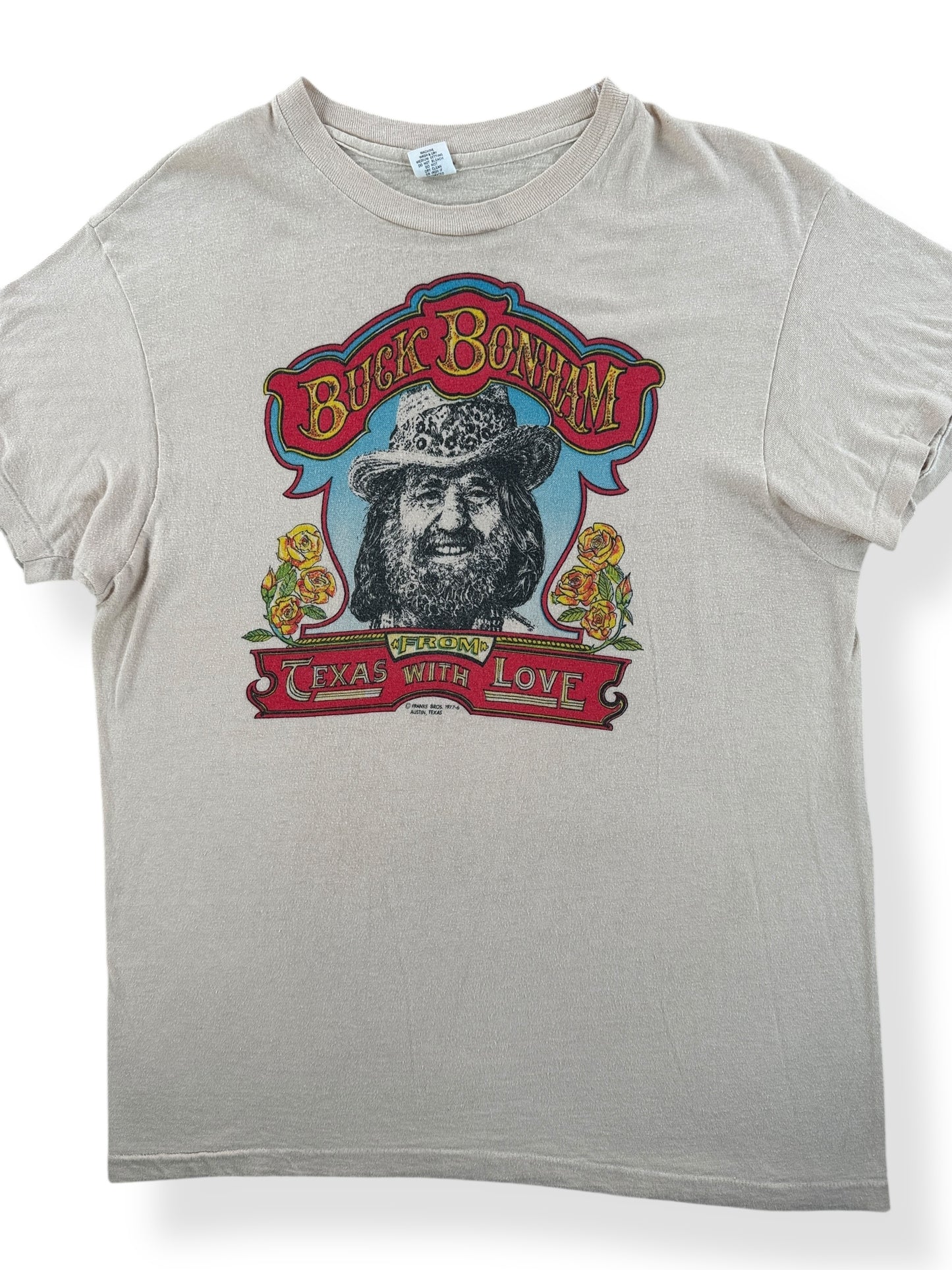 Front Close Up of Vintage Willie Nelson Honeysuckle Rose Buck Bonham Promo Tee SZ M