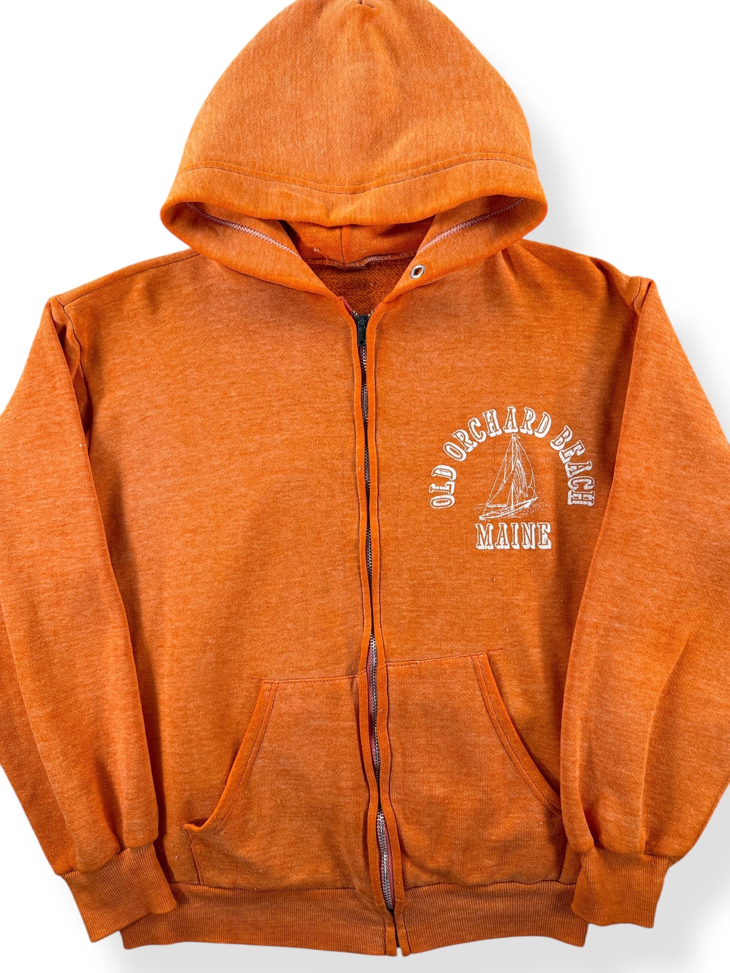 Close Up of Vintage Old Orchard Beach Maine Orange Creamsicle Hoodie SZ S