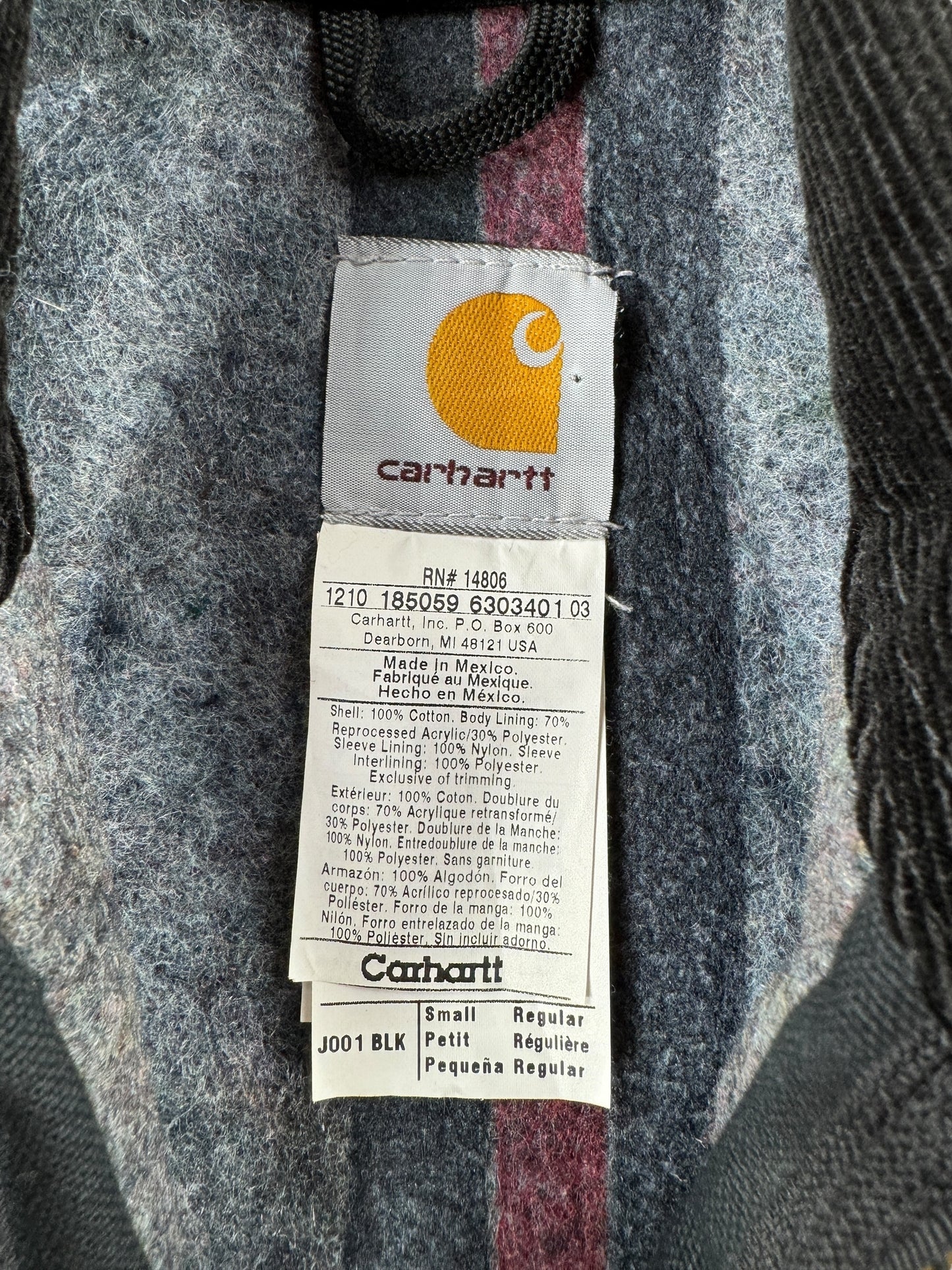 Tab on Crispy Black EJB Carhartt Detroit Jacket SZ S