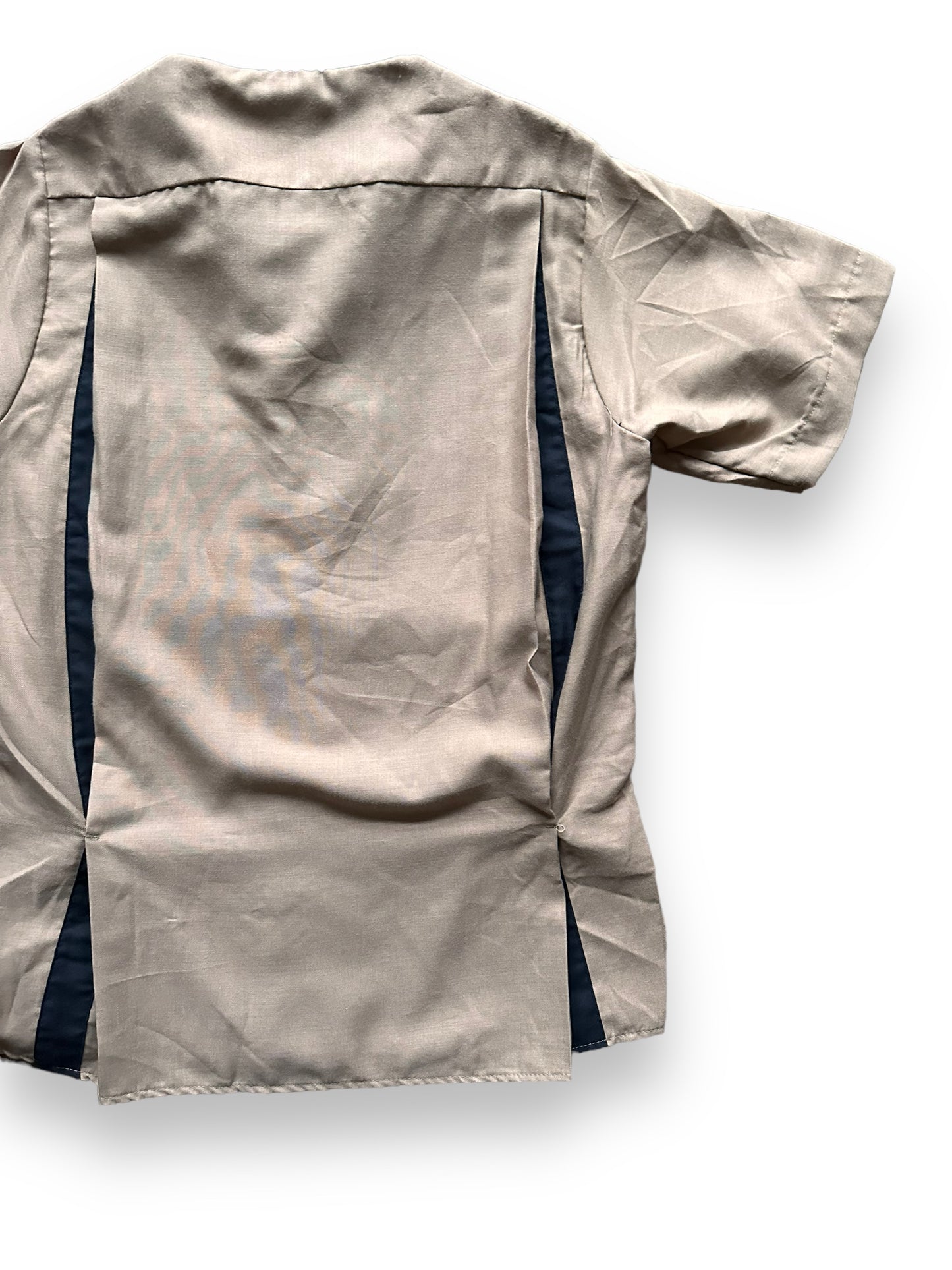 back right of Vintage NOS King Louie Tan & Black Bowling Shirt SZ S | Vintage Bowling Shirt Seattle | Barn Owl Vintage Seattle