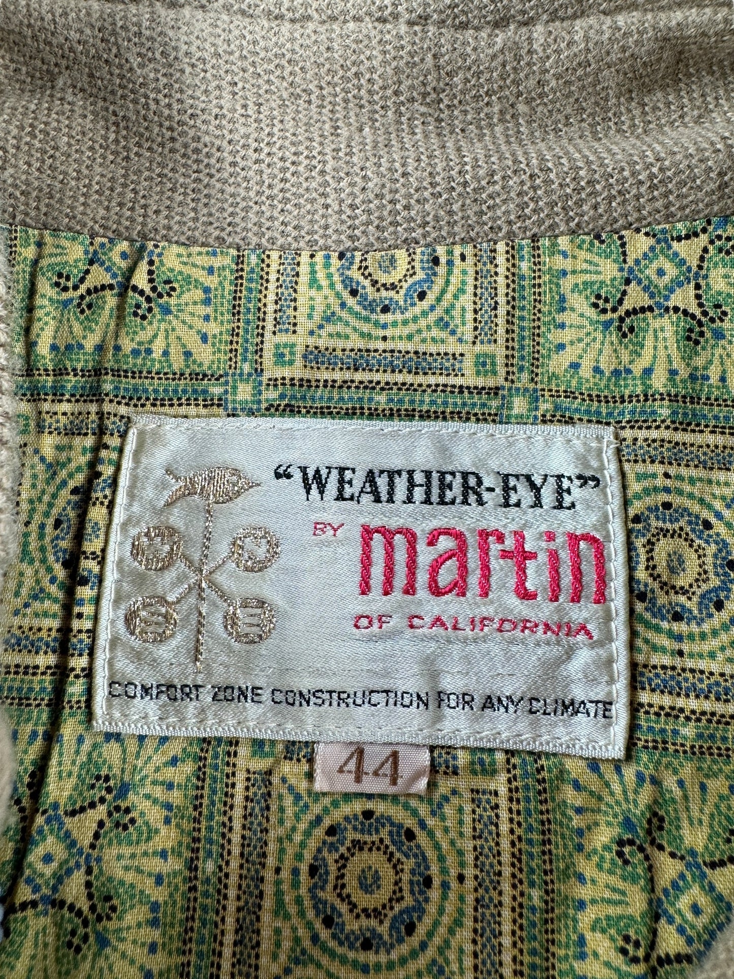 Tag on Vintage Weather-Eye by Martin of California Jacket SZ 44