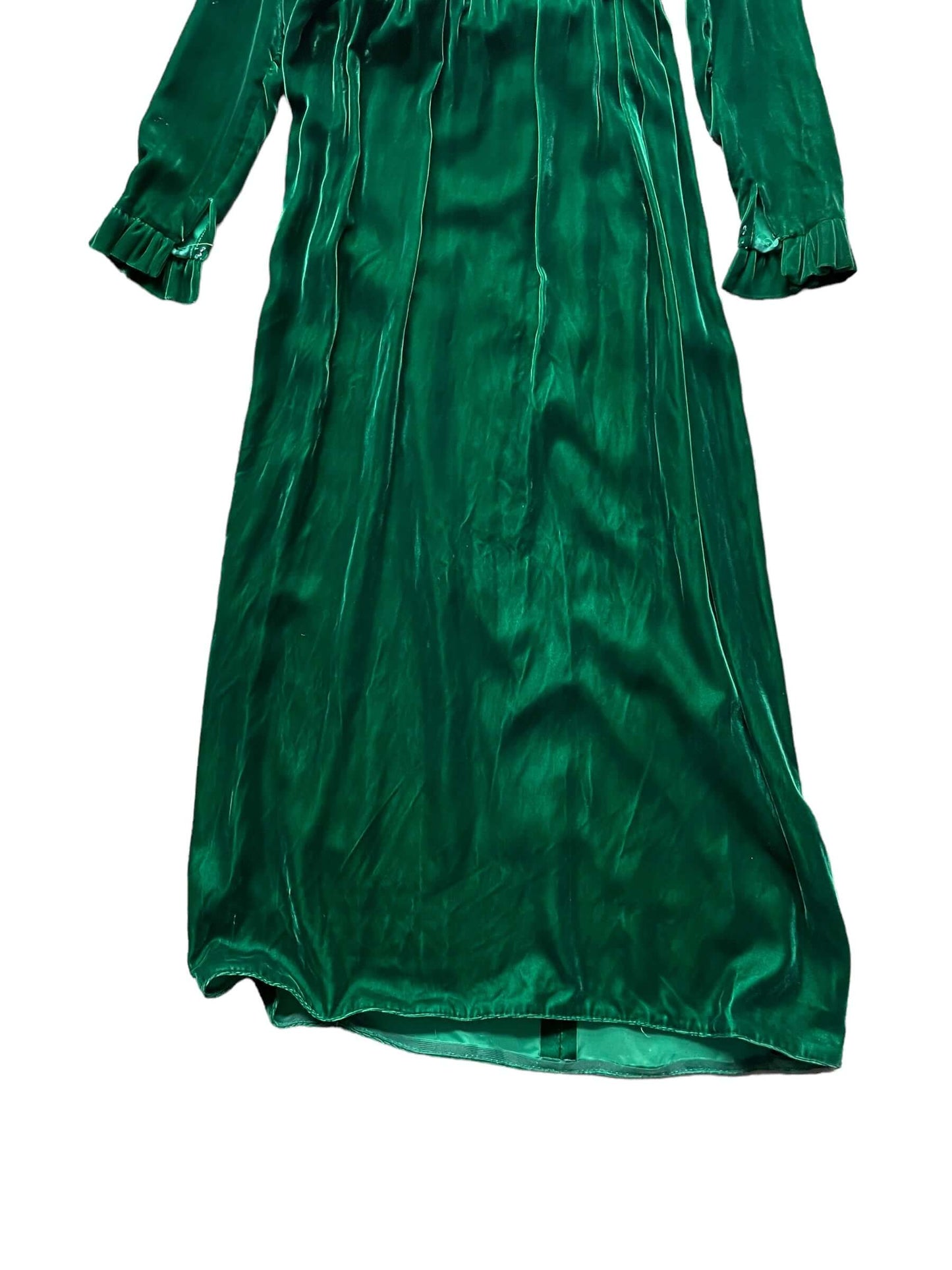 Front skirt view of Vintage 1960s Green Velvet Dress | Barn Owl Vintage Dresses | Seattle Vintage Ladies Clothing