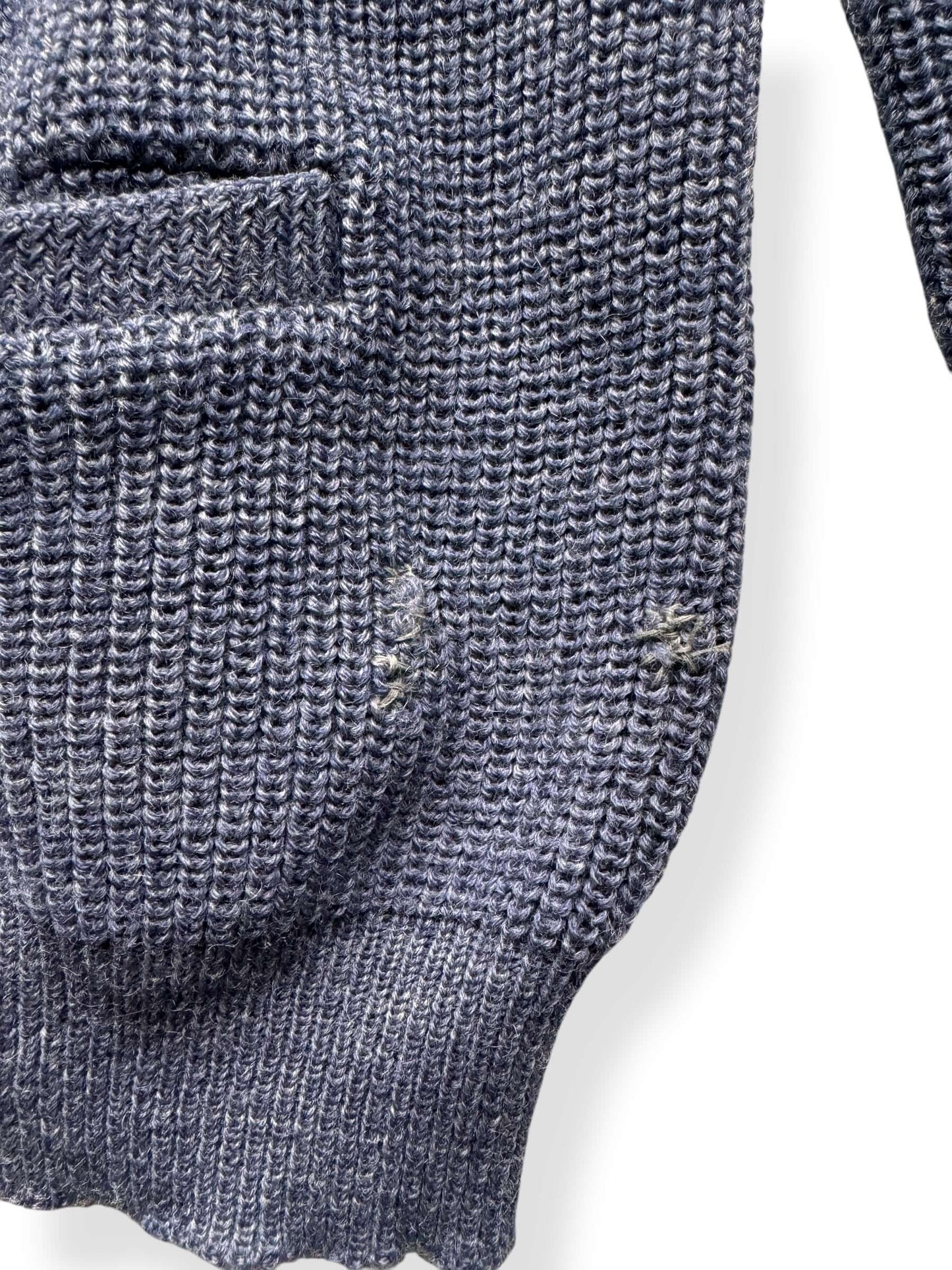 Repairs on Blue Zip Up Mailman Cardigan SZ S