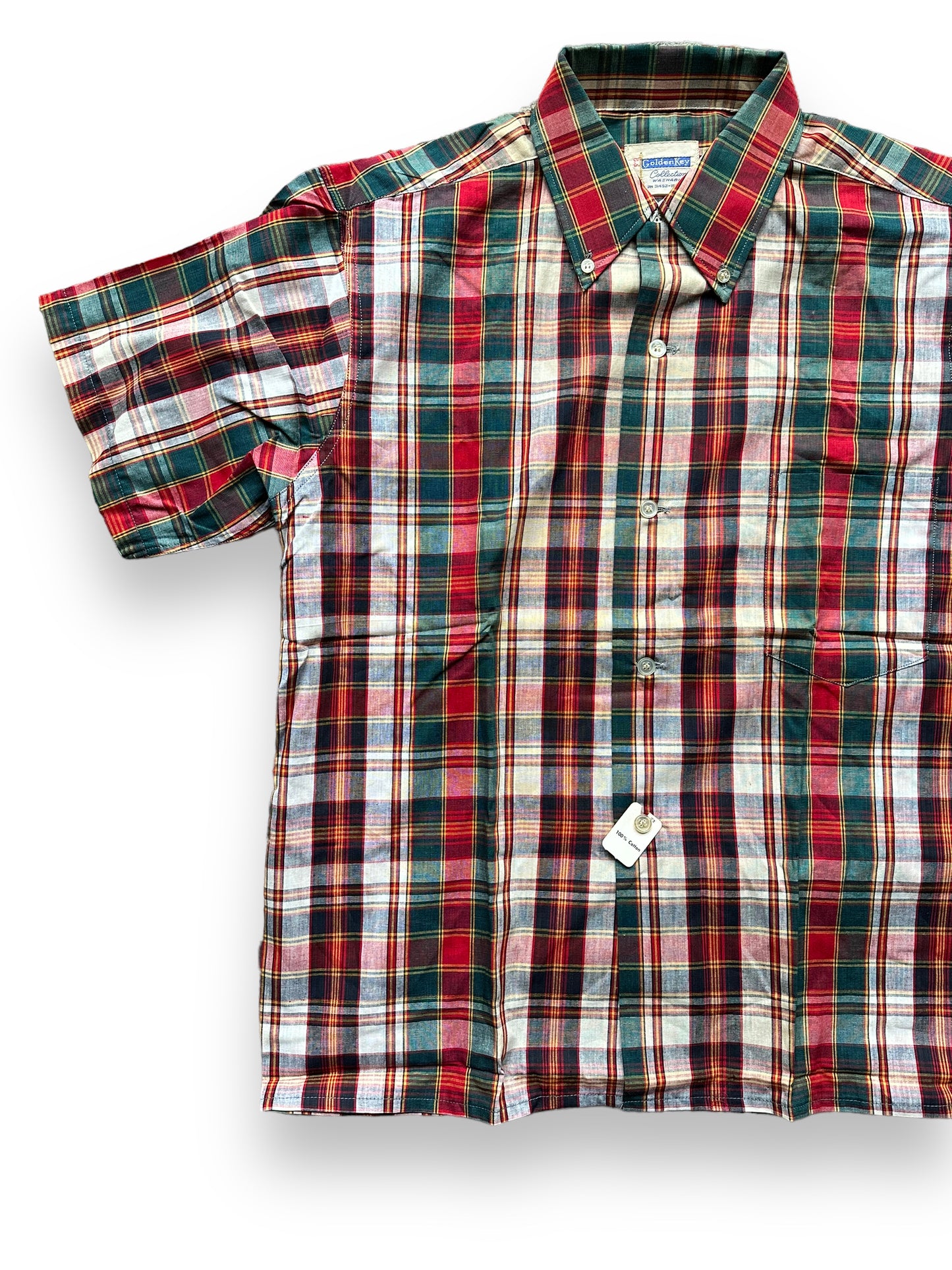 Front Right View of Vintage Deadstock Golden Key Short Sleeve Button Up Shirt SZ M | Vintage New Old Stock Shirt Seattle | Barn Owl Vintage Seattle