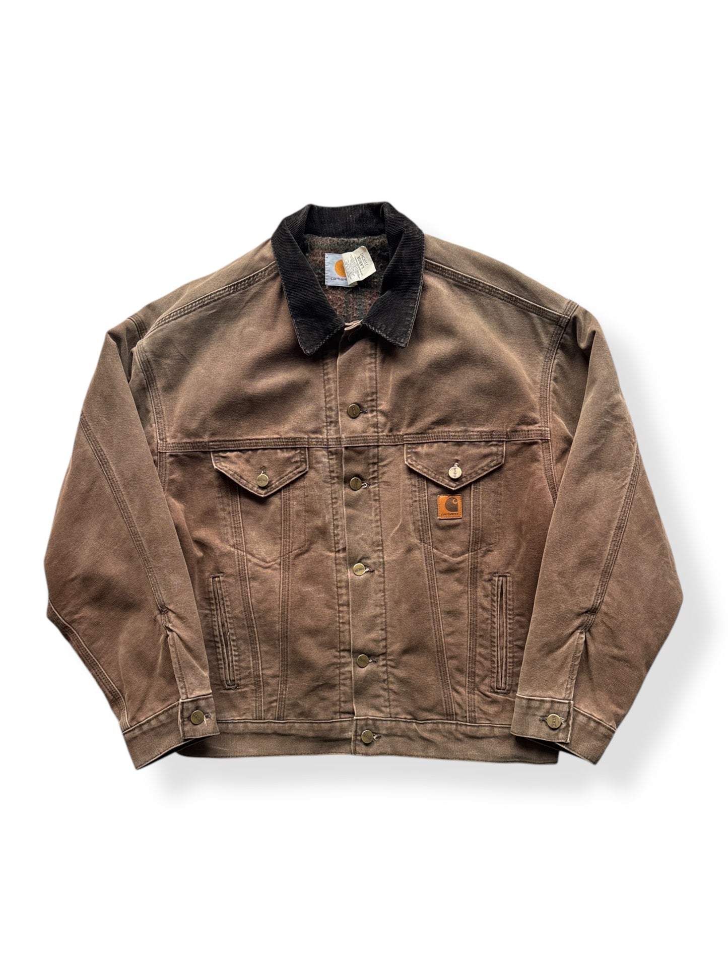 Front of Vintage Brown Carhartt Blanket Lined Trucker Jacket SZ L