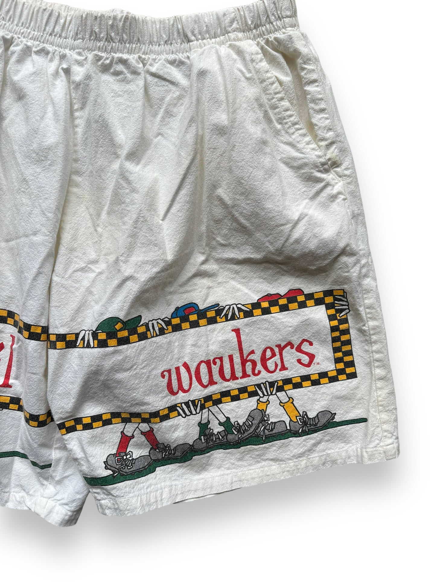 Front Left View of Vintage Old Milwaukee Beer Shorts SZ XL | Barn Owl Vintage Goods | Vintage Clothing Seattle