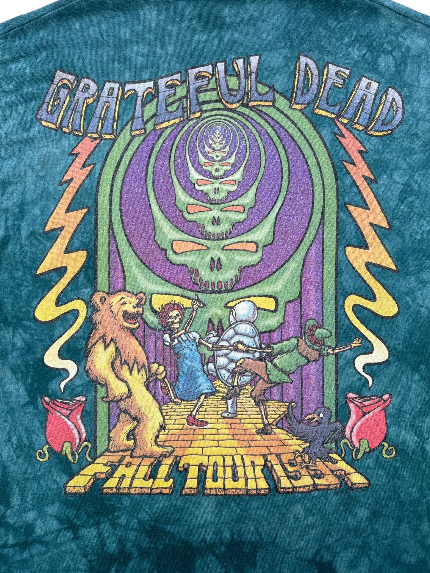 Back Graphic of Vintage 1994 Liquid Blue Follow The Golden Road Grateful Dead Tour Tee SZ L