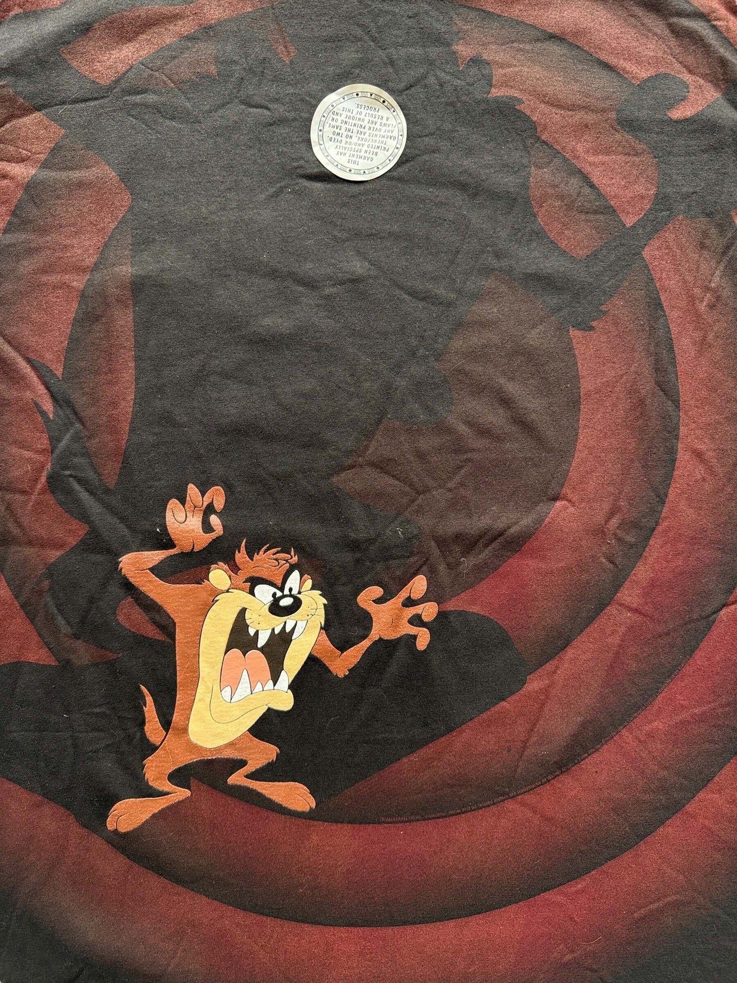 Front Graphic of Vintage NOS Oneita Taz All Over Print Spotlight Tee SZ XL