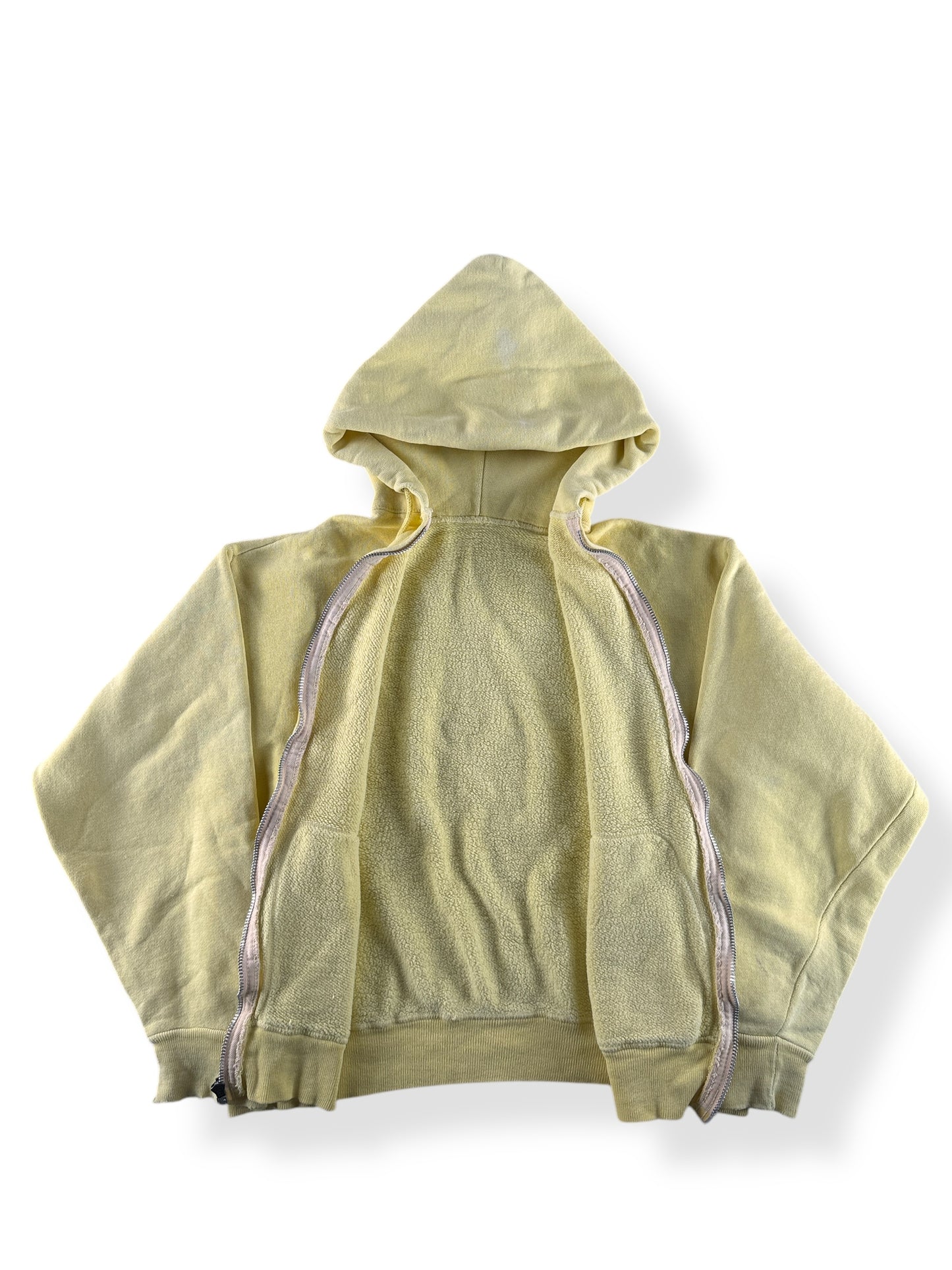 Inside of Vintage Pale Yellow Zip Up Hoodie SZ S AS IS
