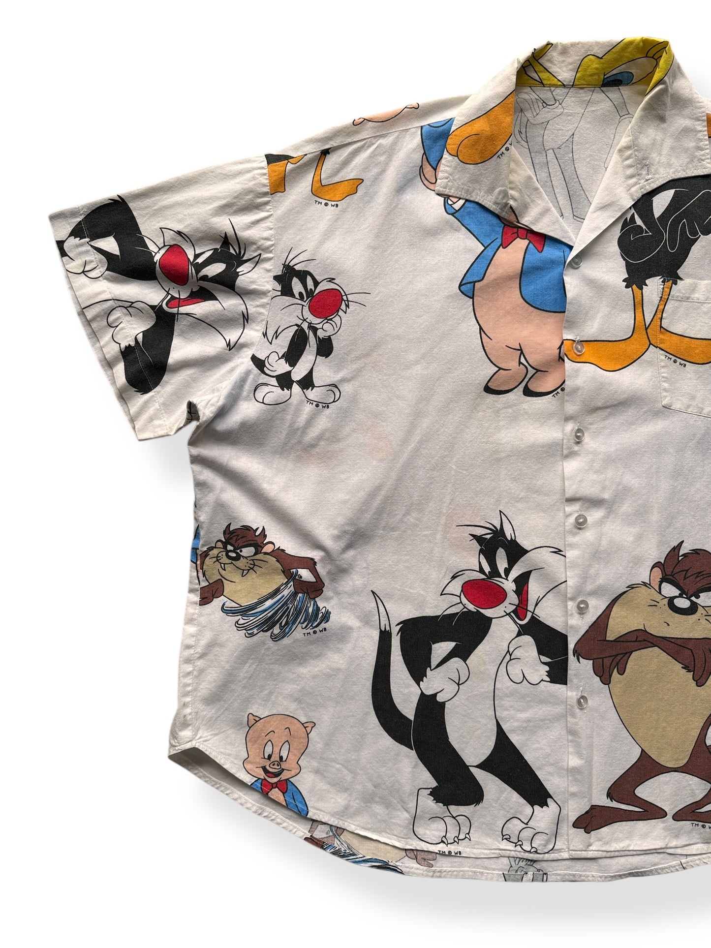 Front Right of Vintage White Daffy & Porky Button Up SZ XXL
