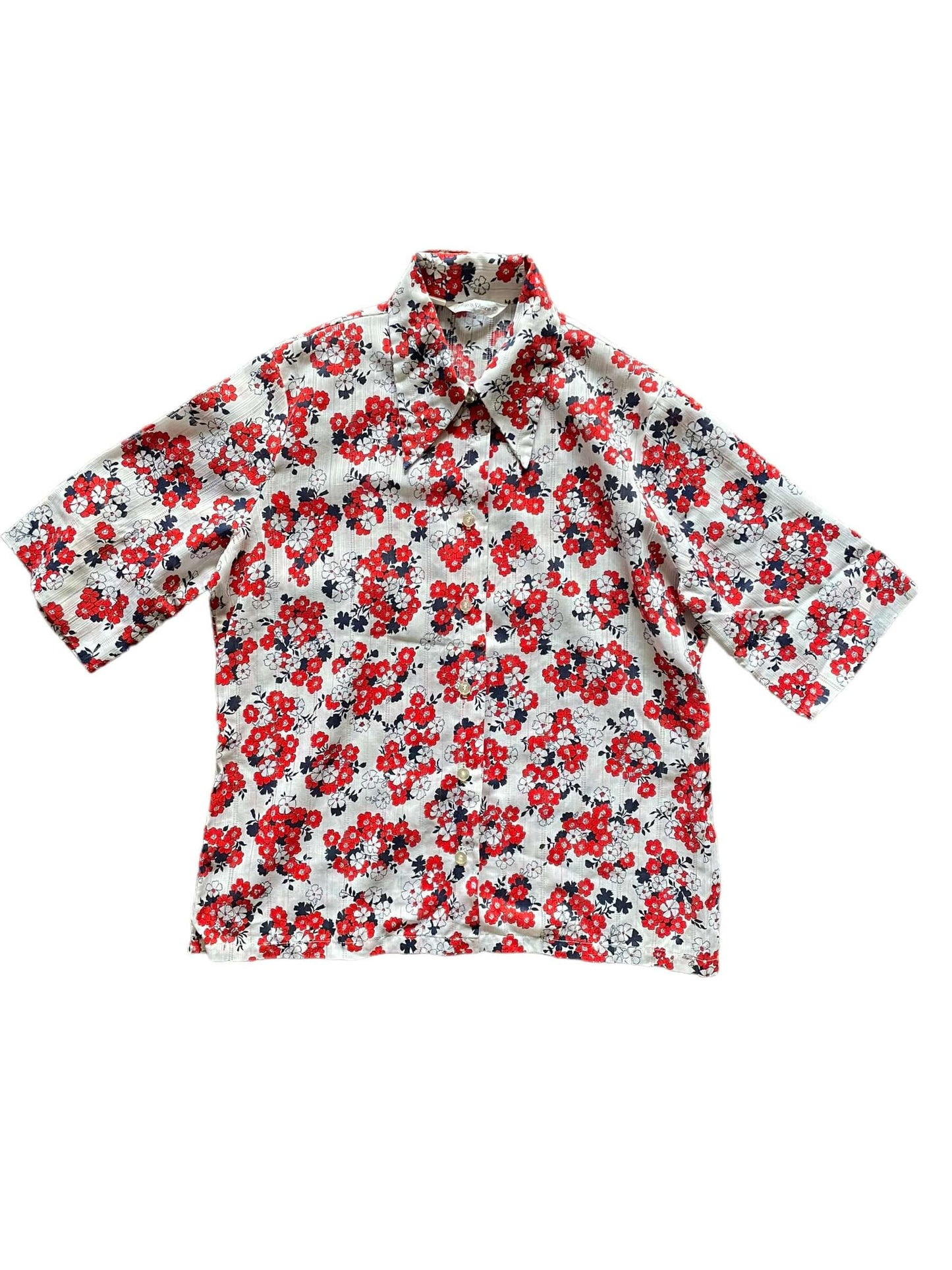 Full front view of Vintage 1960s Ship 'n Shore Floral Shirt SZ M-L | Vintage Ladies Clothing | Barn Owl True Vintage