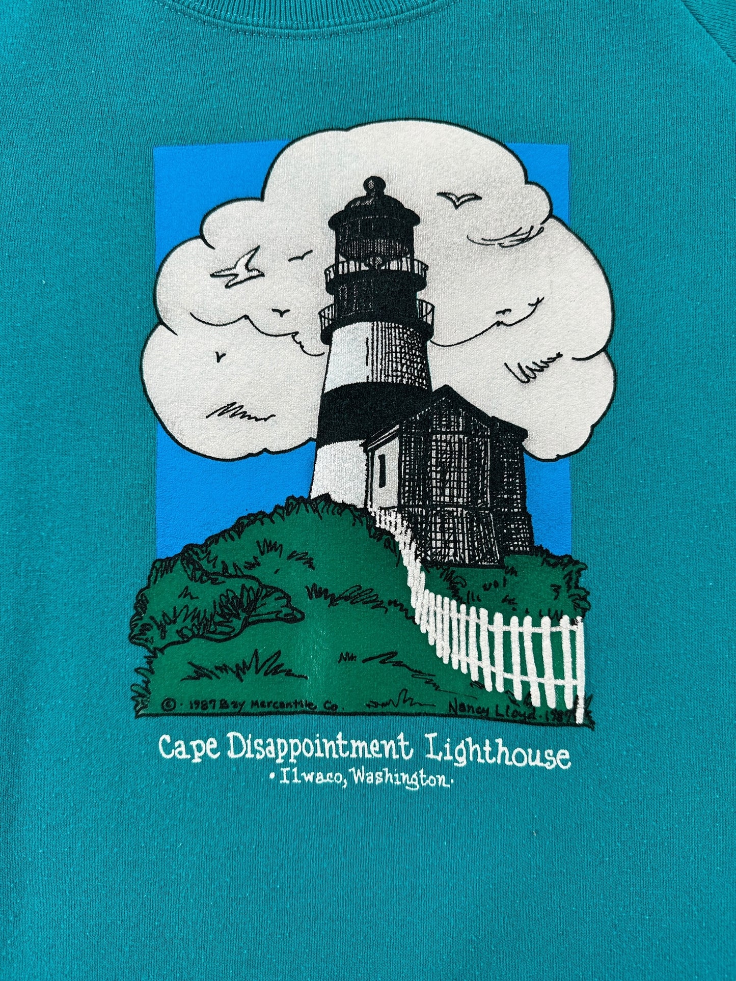 Graphic of Vintage Cape Disappointment Lighthouse Sweatshirt SZ M