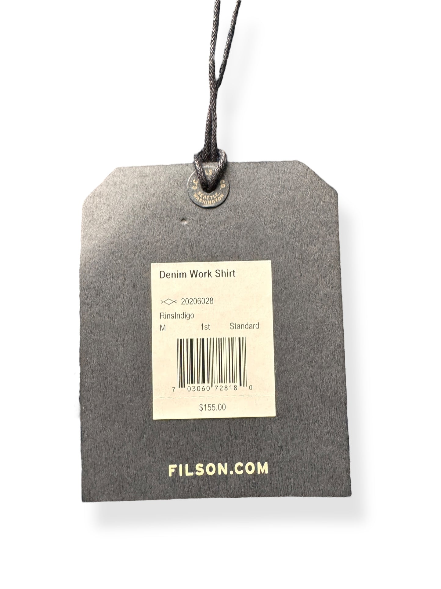 Other Side of Paper Tag on NOS Filson Denim Work Shirt SZ M