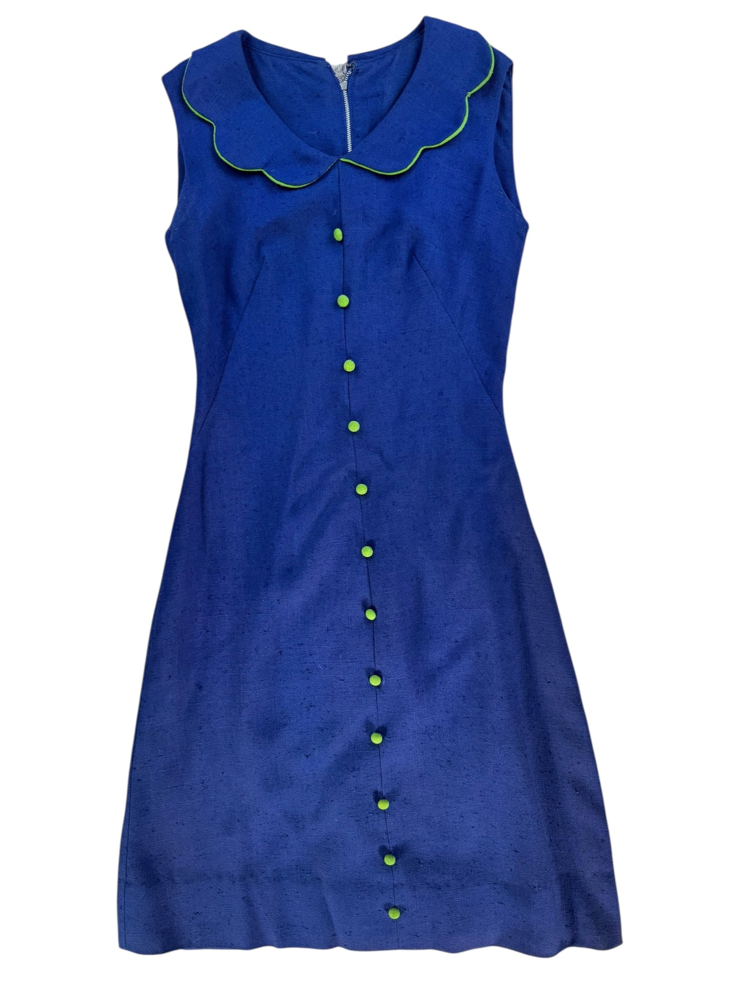 Front view of 1960s Blue Dress with Scalloped Collar S