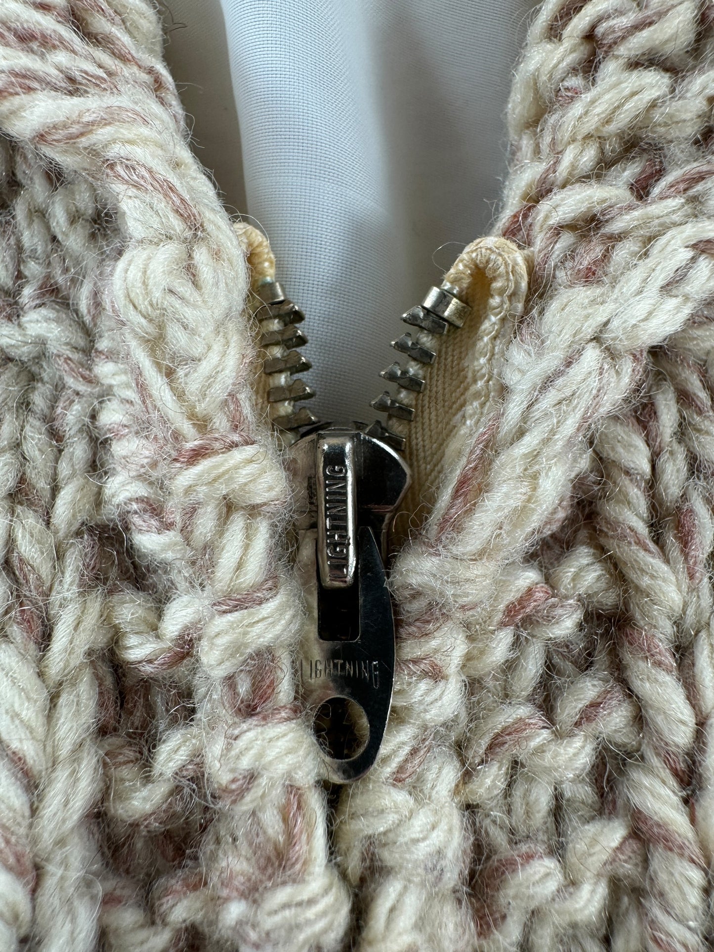 Zipper on Vintage Beige and Red Cowichan Style Sweater SZ M