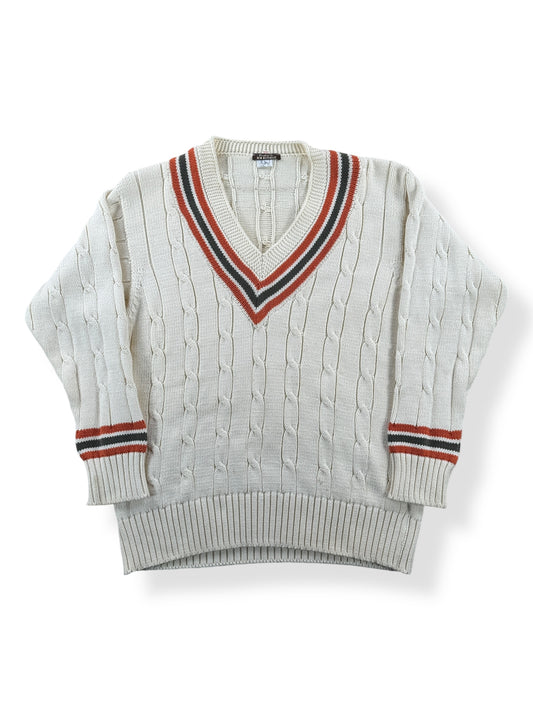 Front of Made in England New Republic Cotton Cable Knit Sweater SZ M