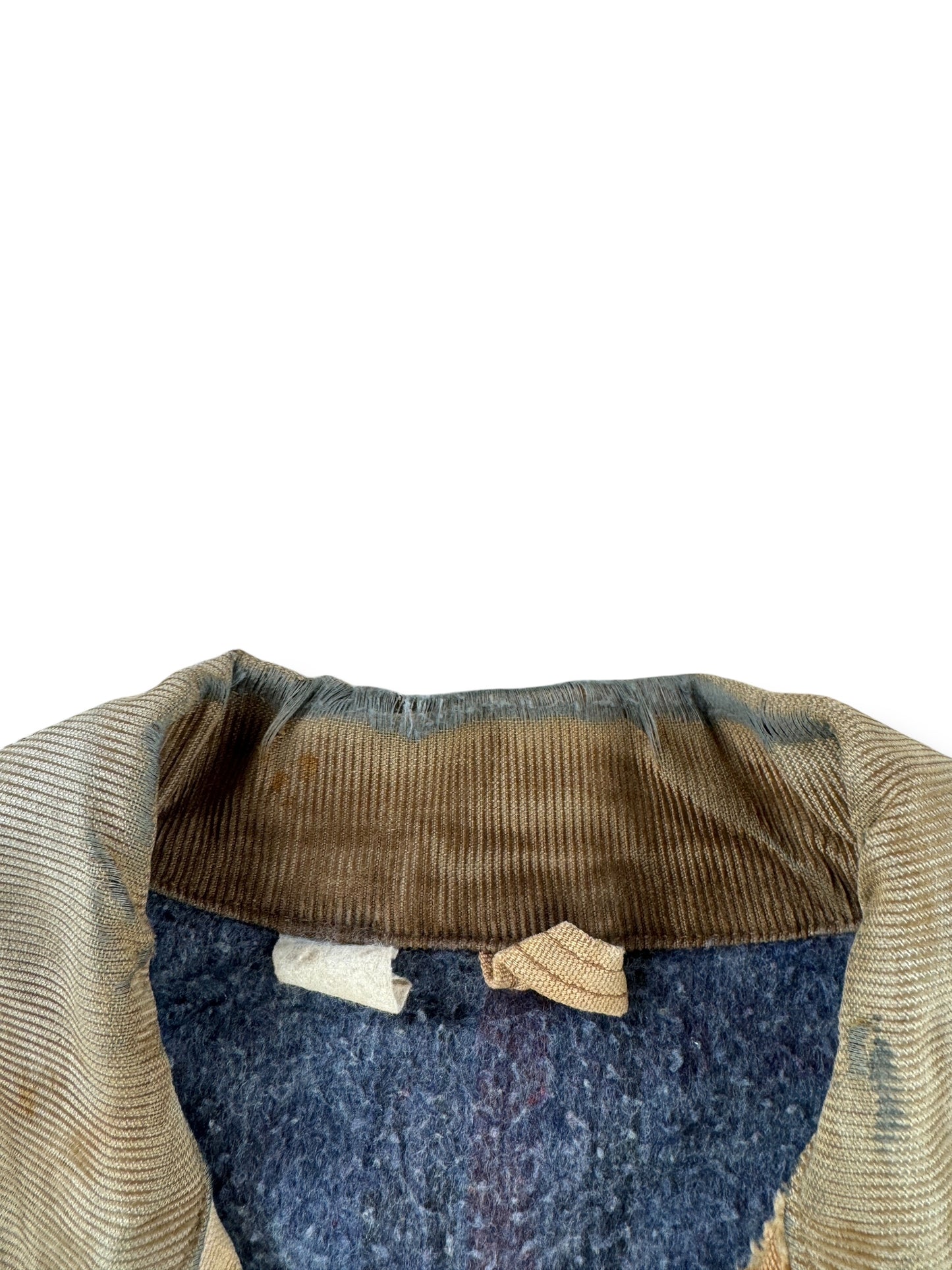 Collar on Vintage 70s Era Thrashed Carhartt Chore Coat SZ 46