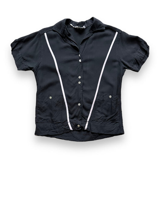 front of Vintage Black Rayon Ladies Bowling Shirt SZ 32 | Vintage Bowling Shirt Seattle | Barn Owl Vintage Seattle