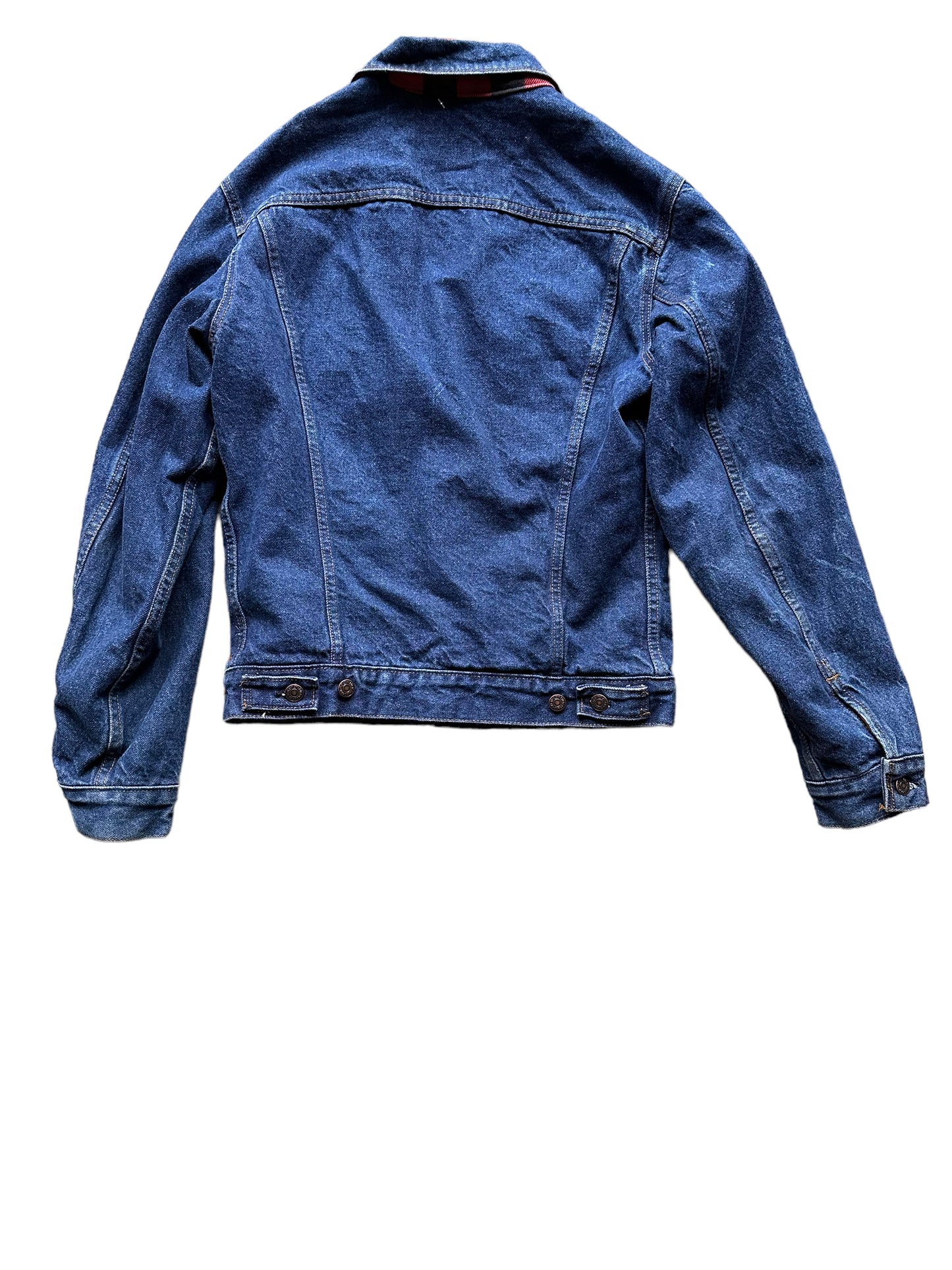 Rear View of Vintage Red Flannel Lined Levis Type 3 Denim Trucker Jacket SZ S | Vintage Levi Strauss Denim Workwear Seattle | Seattle Vintage Clothing