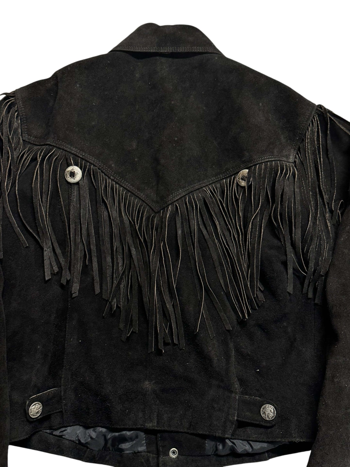 Back vie wof 1980s Wilsons Suede Fringe Jacket L