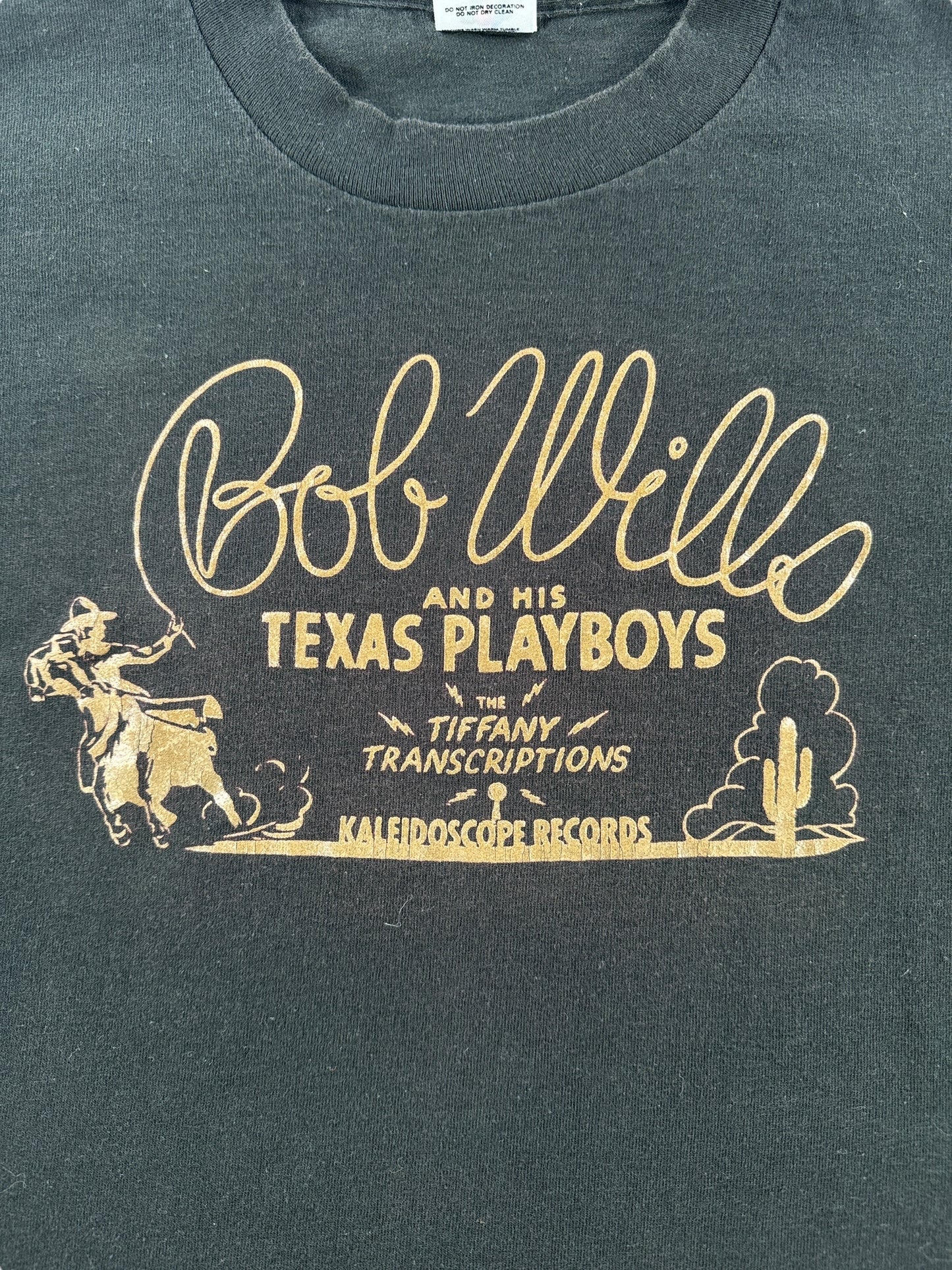 Front Graphic of Vintage NOS Bob Wills Black Tee SZ L