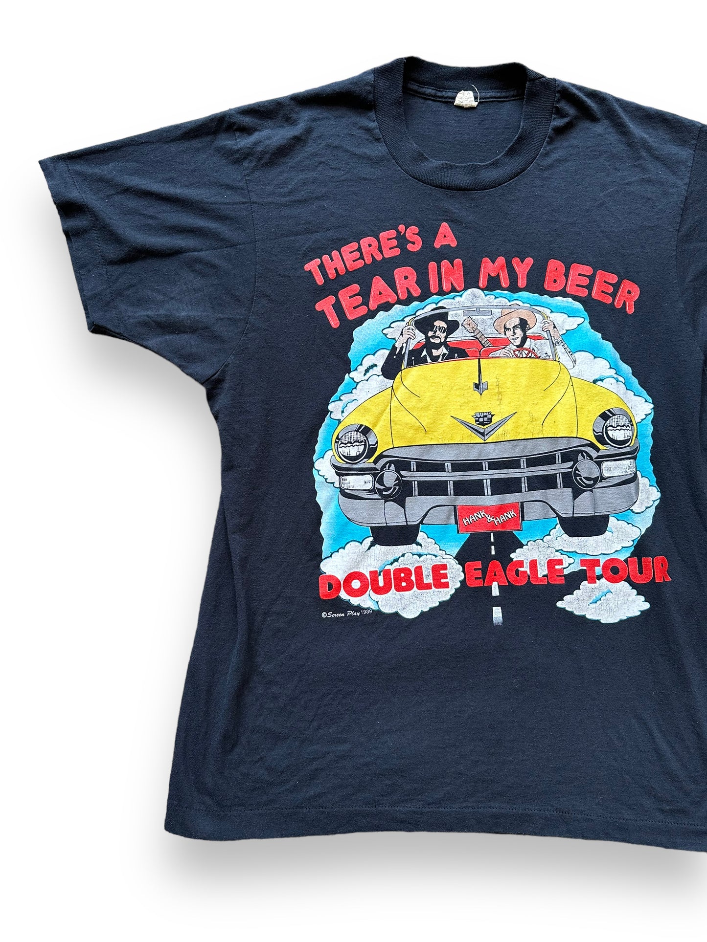 Front Right View of Vintage Hank Williams Jr There's a Tear In My Beer Tee SZ L | Vintage Country Music Tees Seattle | Barn Owl Vintage Goods