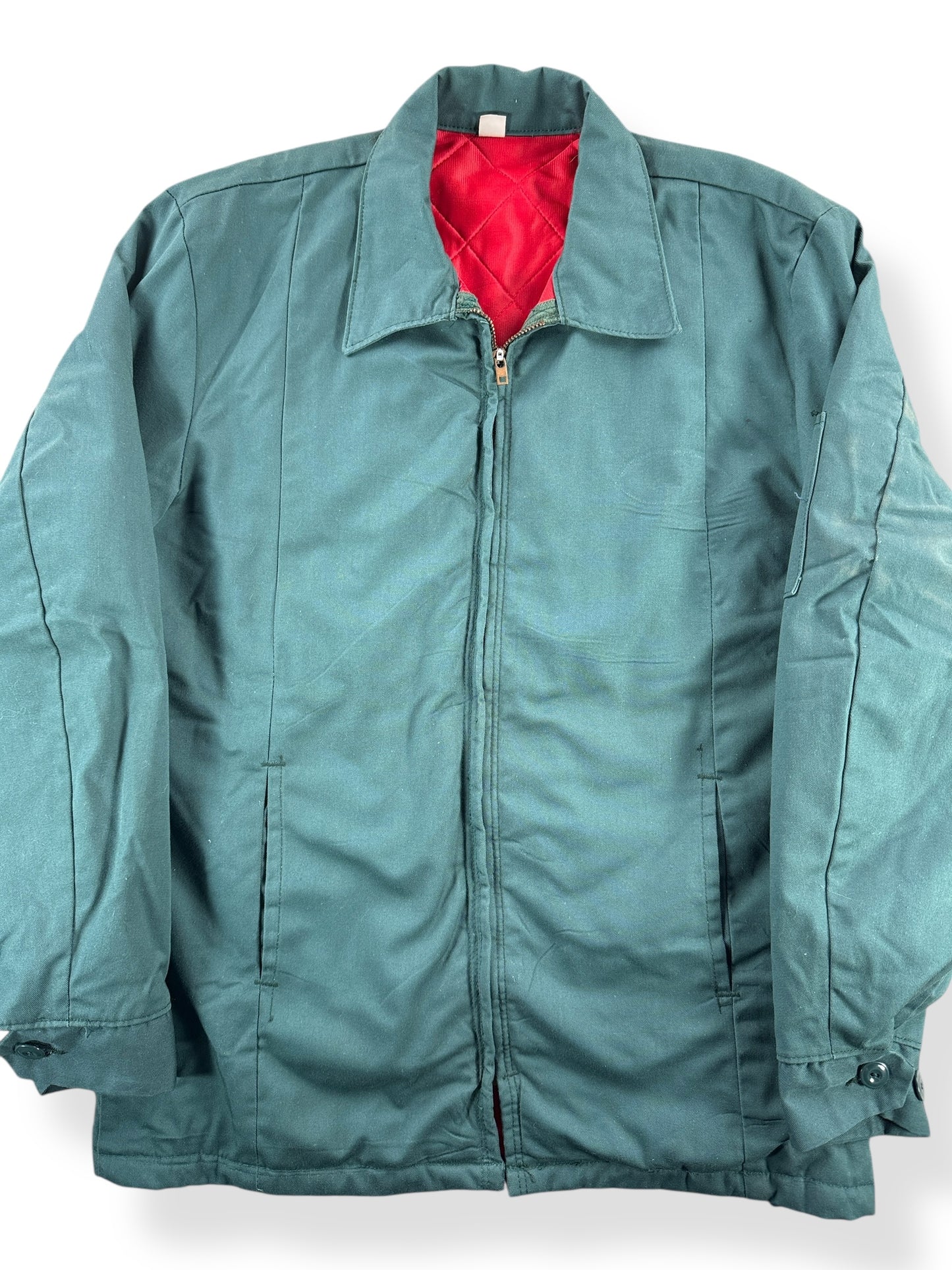 Front Close Up of Vintage Red Kap Green Gas Station Jacket SZ M