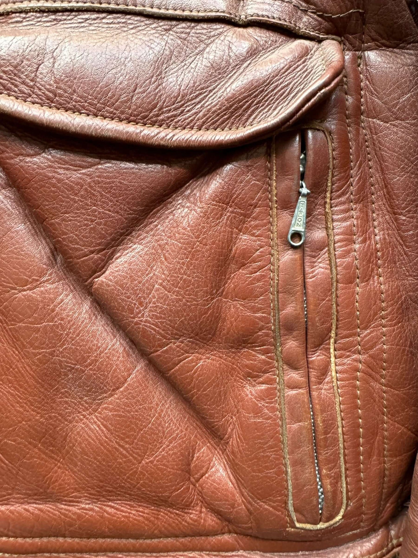 Talon Zipper Pull on Vintage Apparel Annex Leather Jacket SZ M