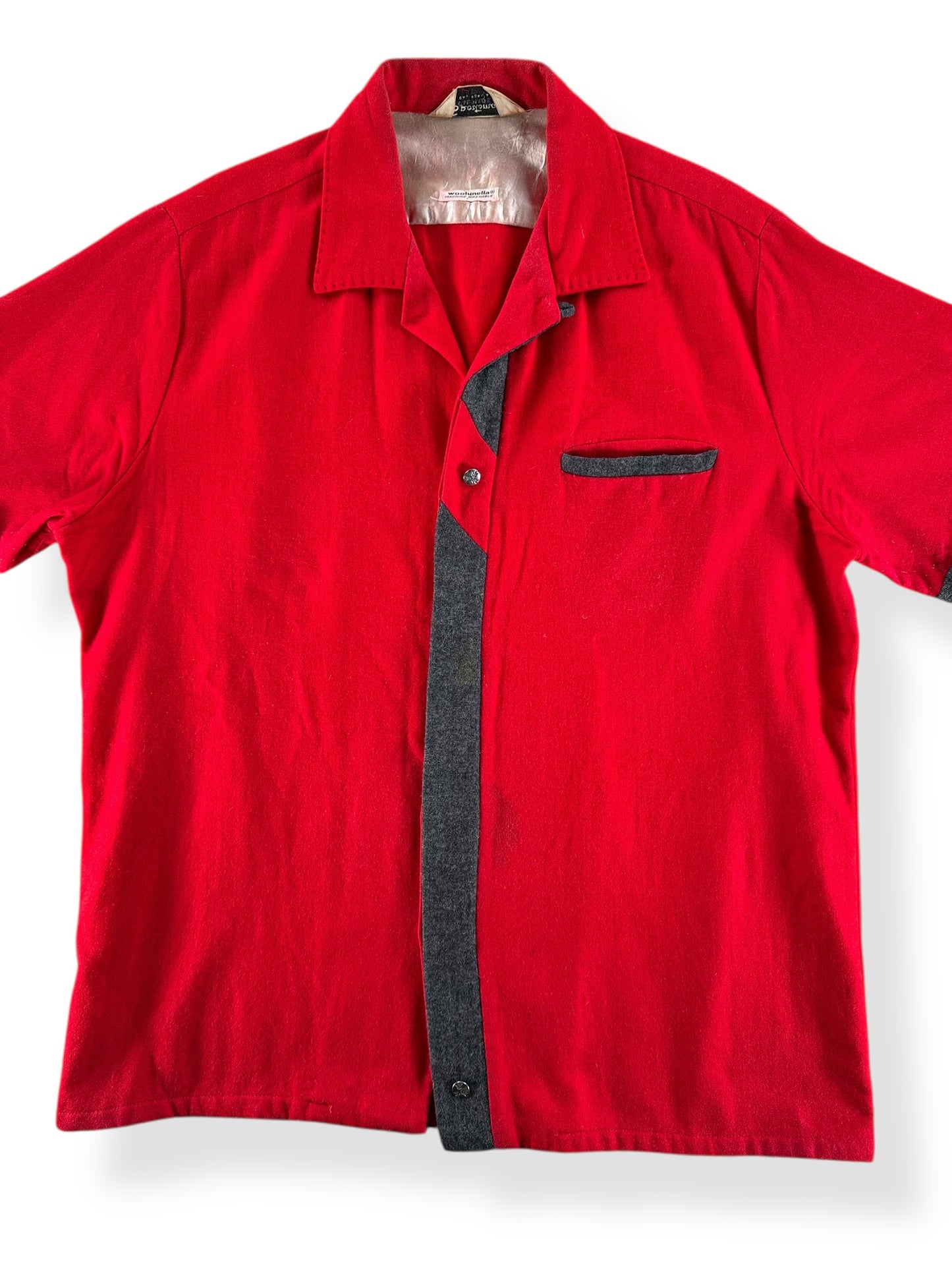 Front Close Up of Vintage Sportsman Red and Grey Rockabilly Short Sleeve SZ L
