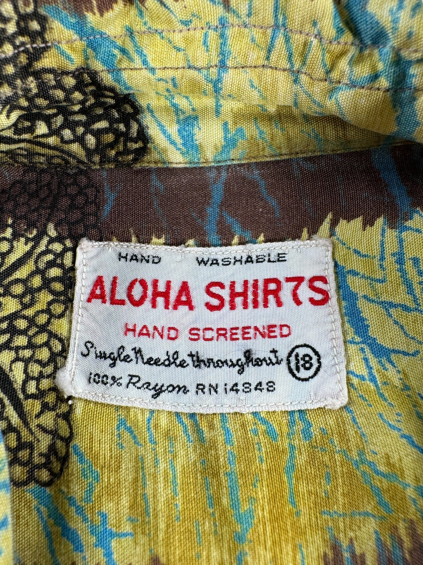 Tag on Vintage Rayon Aloha Shirt SZ 18