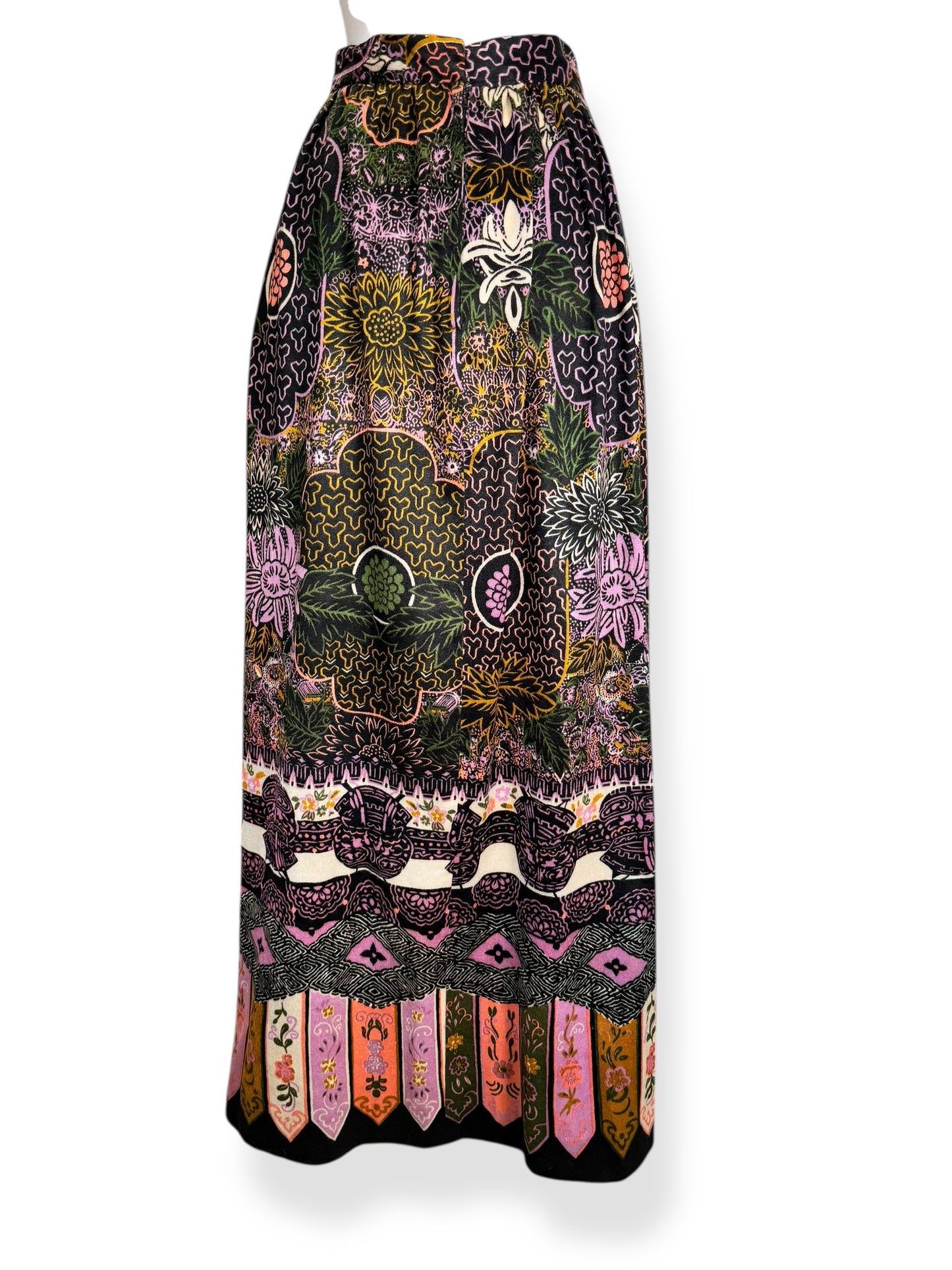 Back 1960s Patterned Maxi Skirt S