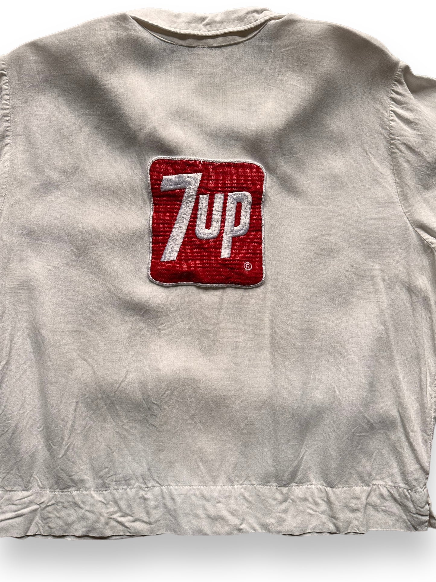 back close up of Vintage 7UP Ladies Delivery Driver Shirt SZ M | Vintage Bowling Shirt Seattle | Barn Owl Vintage Seattle