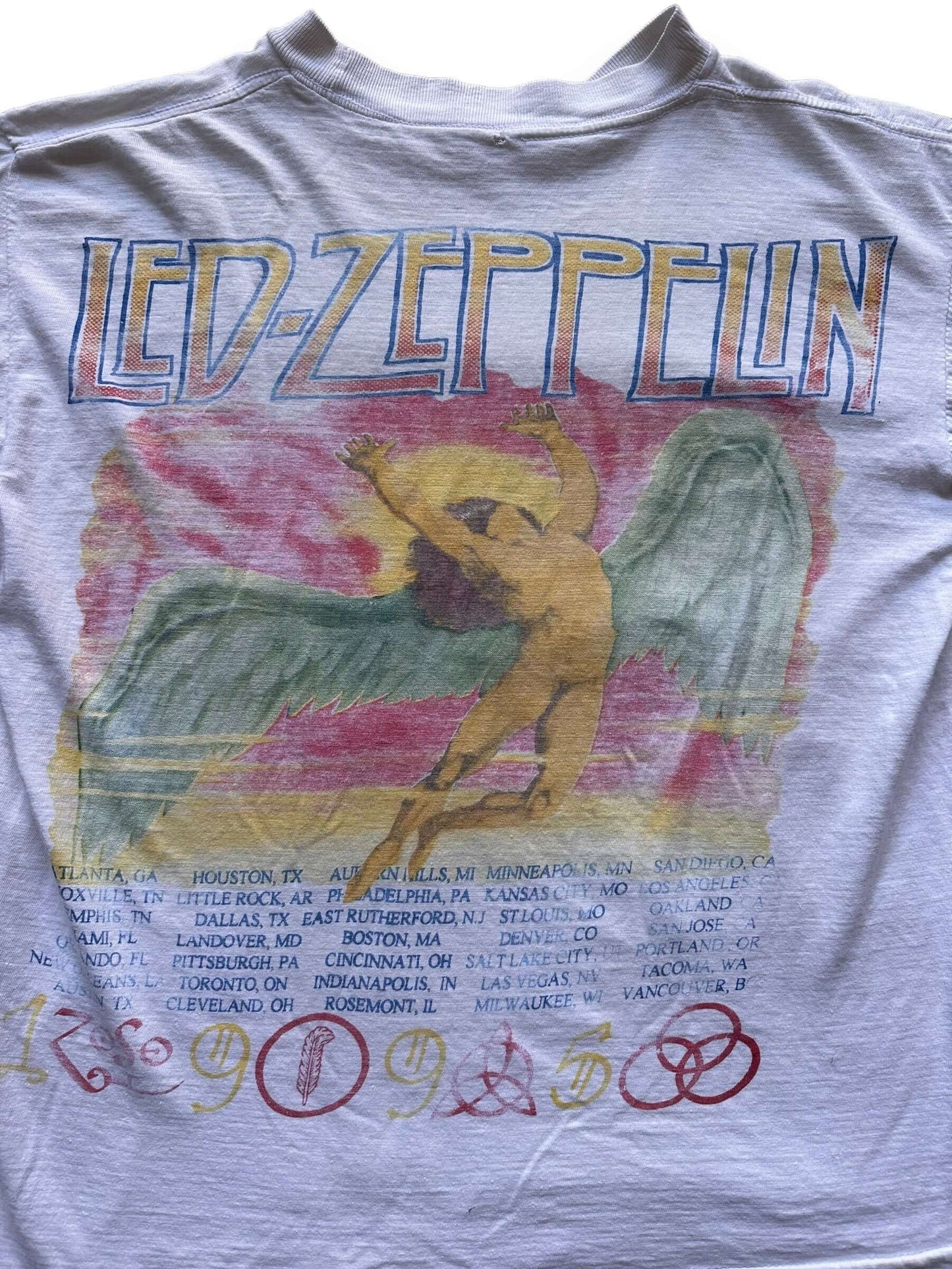 back close up of Vintage 1995 Led Zeppelin "No Quarter" Jimmy Page & Robert Plant Band Tee SZ XL